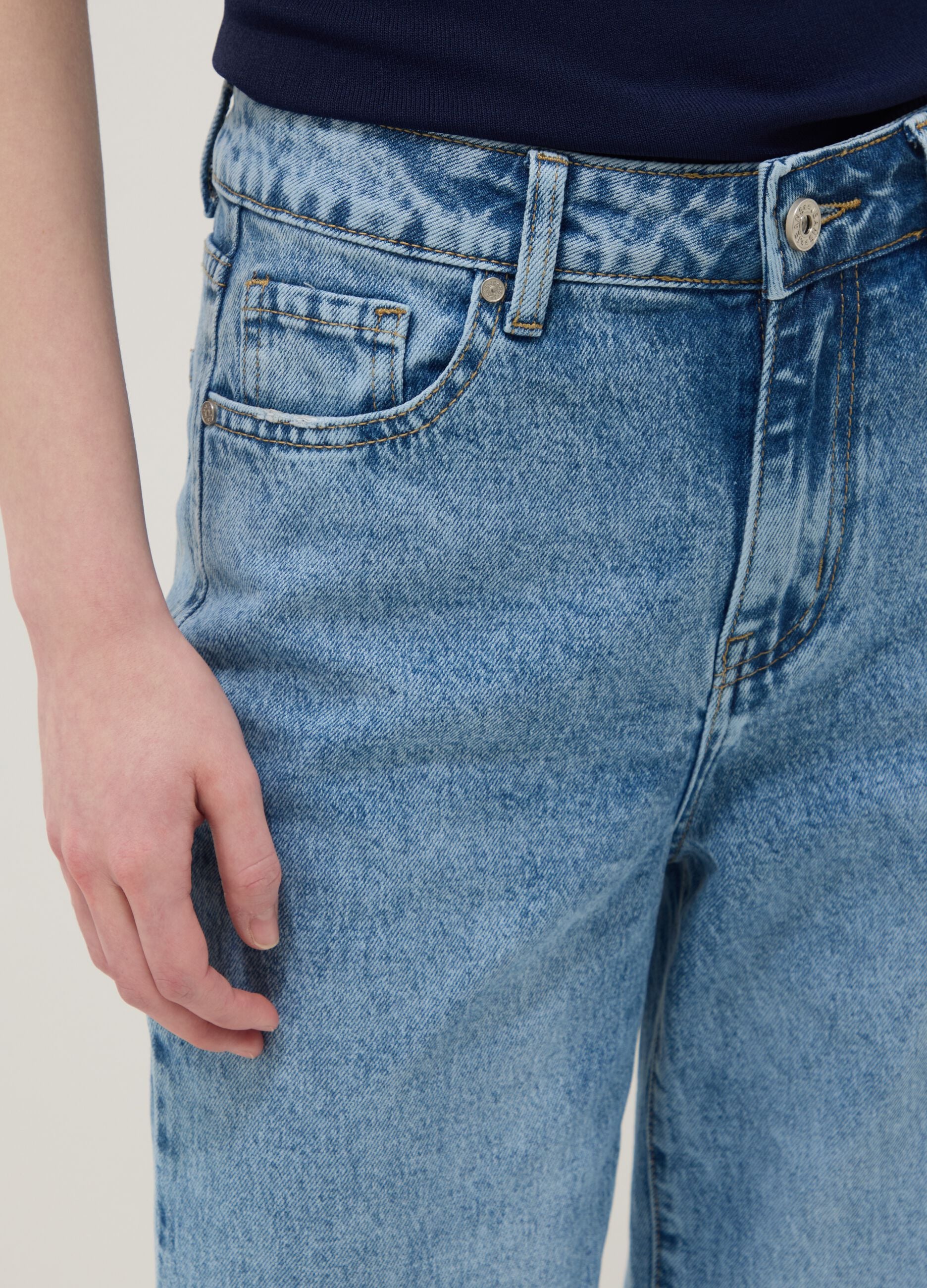 Regular fit blue denim cotton blend trousers