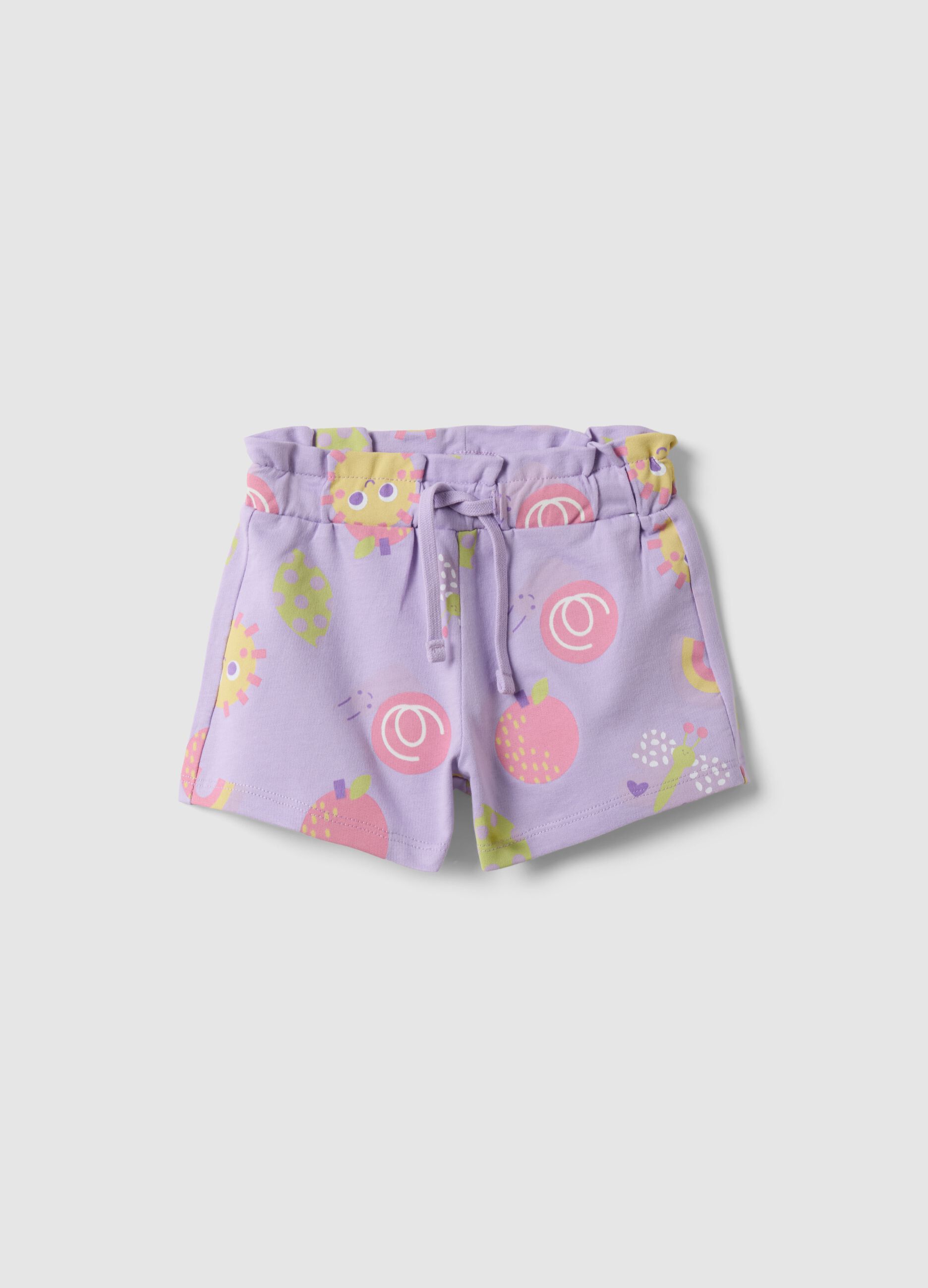 Girls' Regular Fit Purple Pure Cotton Shorts with Prints