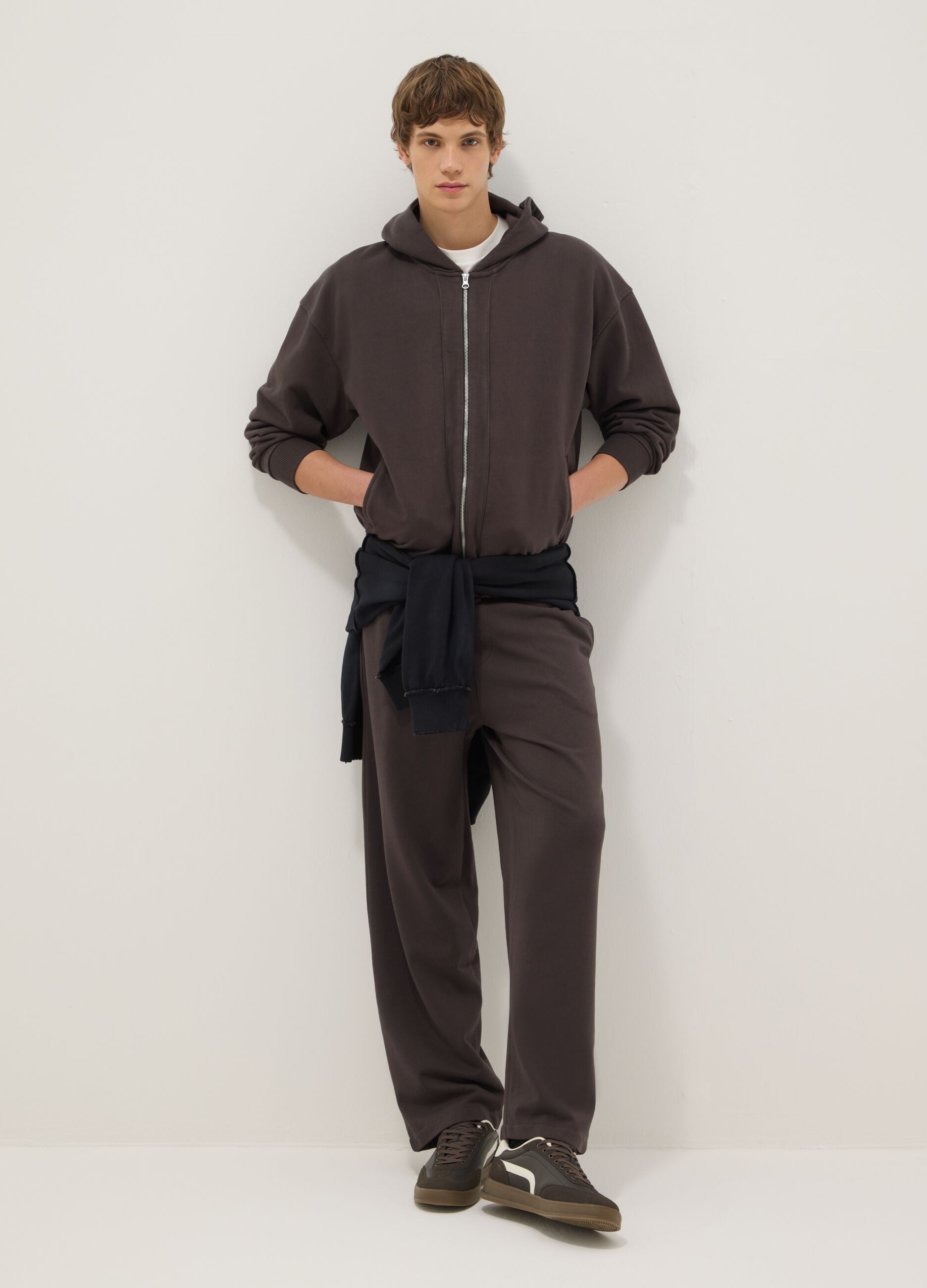 Regular Fit Brown Cotton Blend Trousers