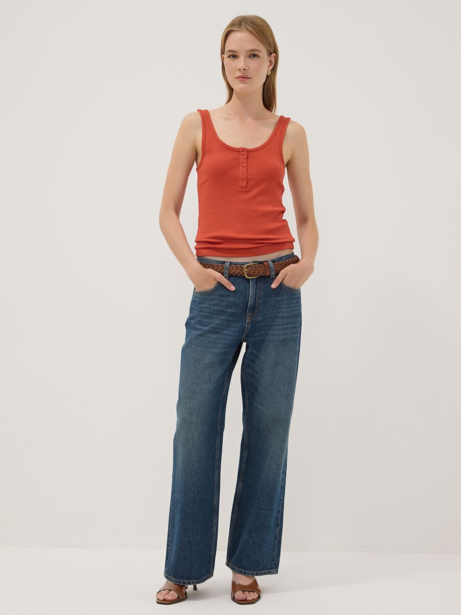 Tank top rosso in cotone elasticizzato con bottoni regular fit_2