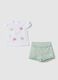 Multicolour cotton and linen blend set for newborn girl with applied flowers_0