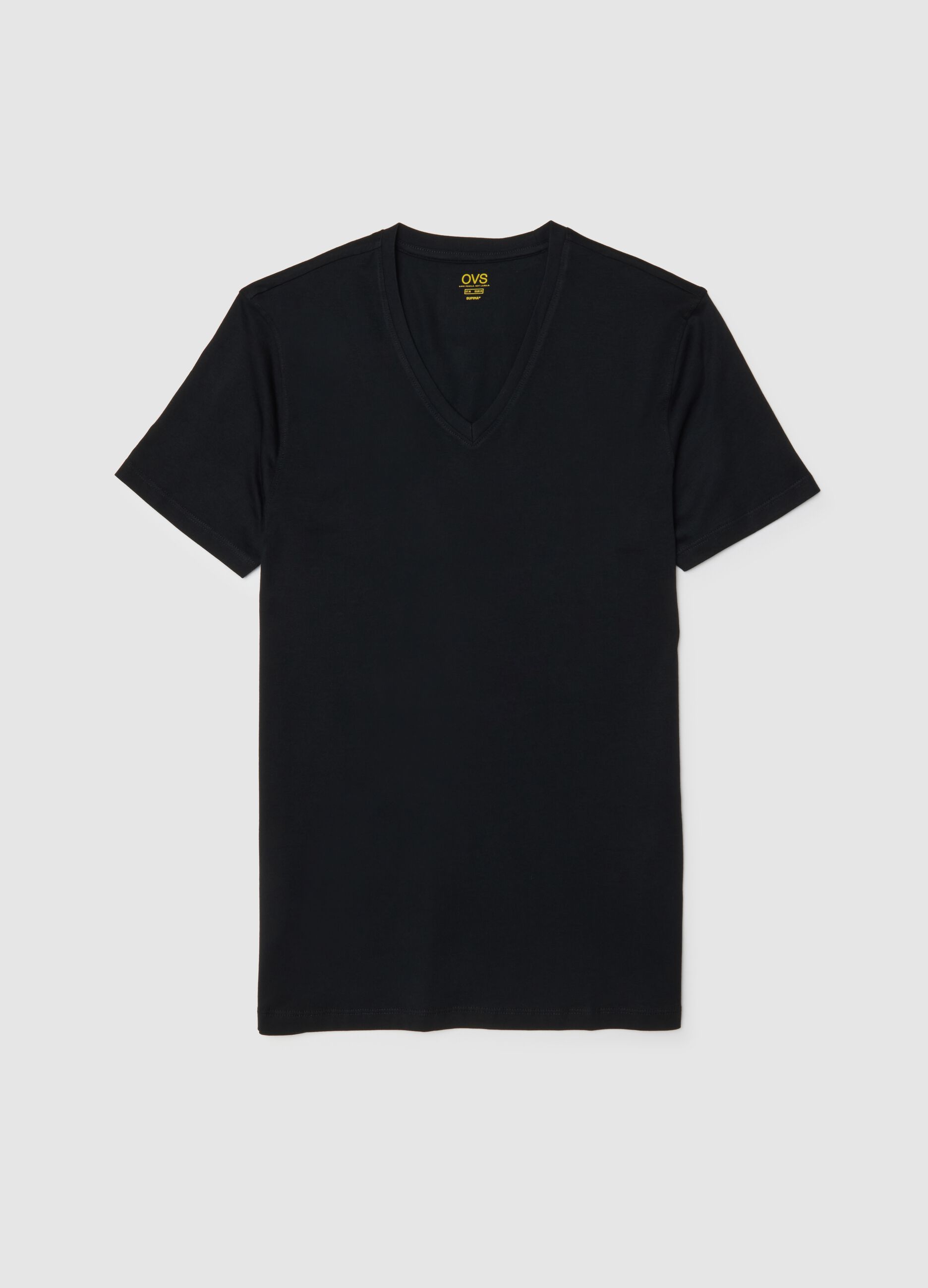 Black pure cotton V-neck regular fit T-shirt