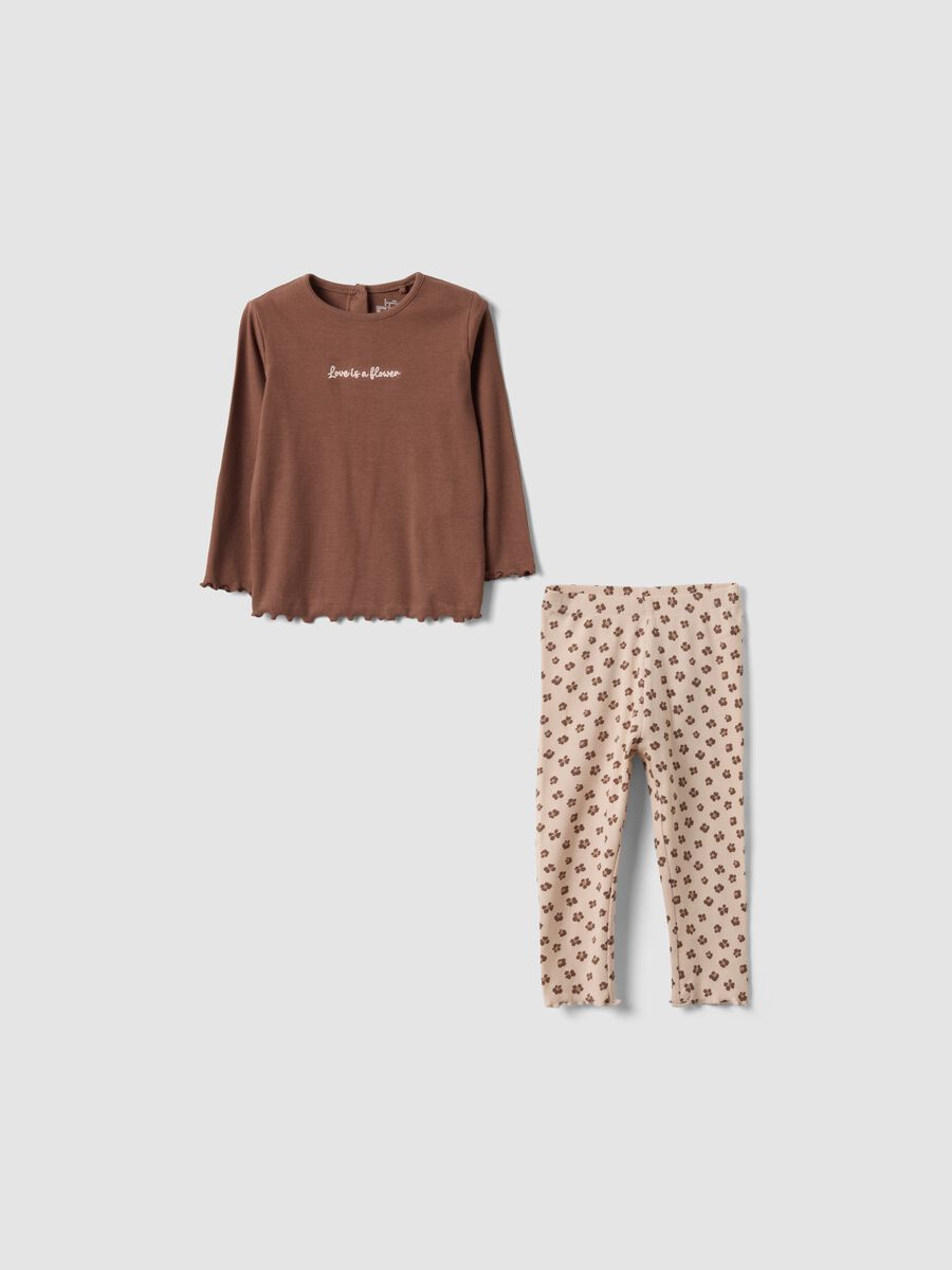 Brown stretch organic cotton pyjamas for baby girl_0