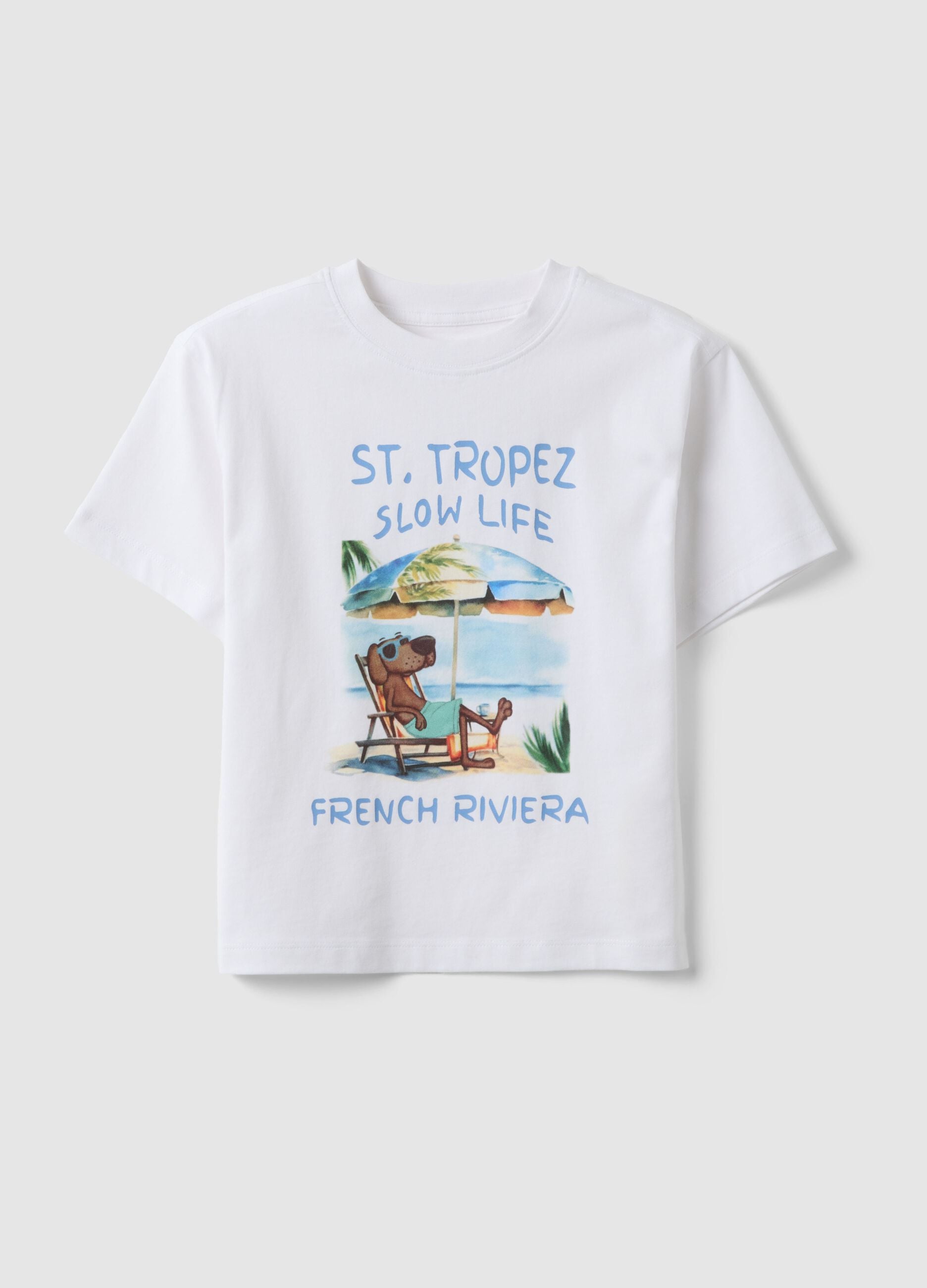 White pure cotton oversized fit children's T-shirt with print