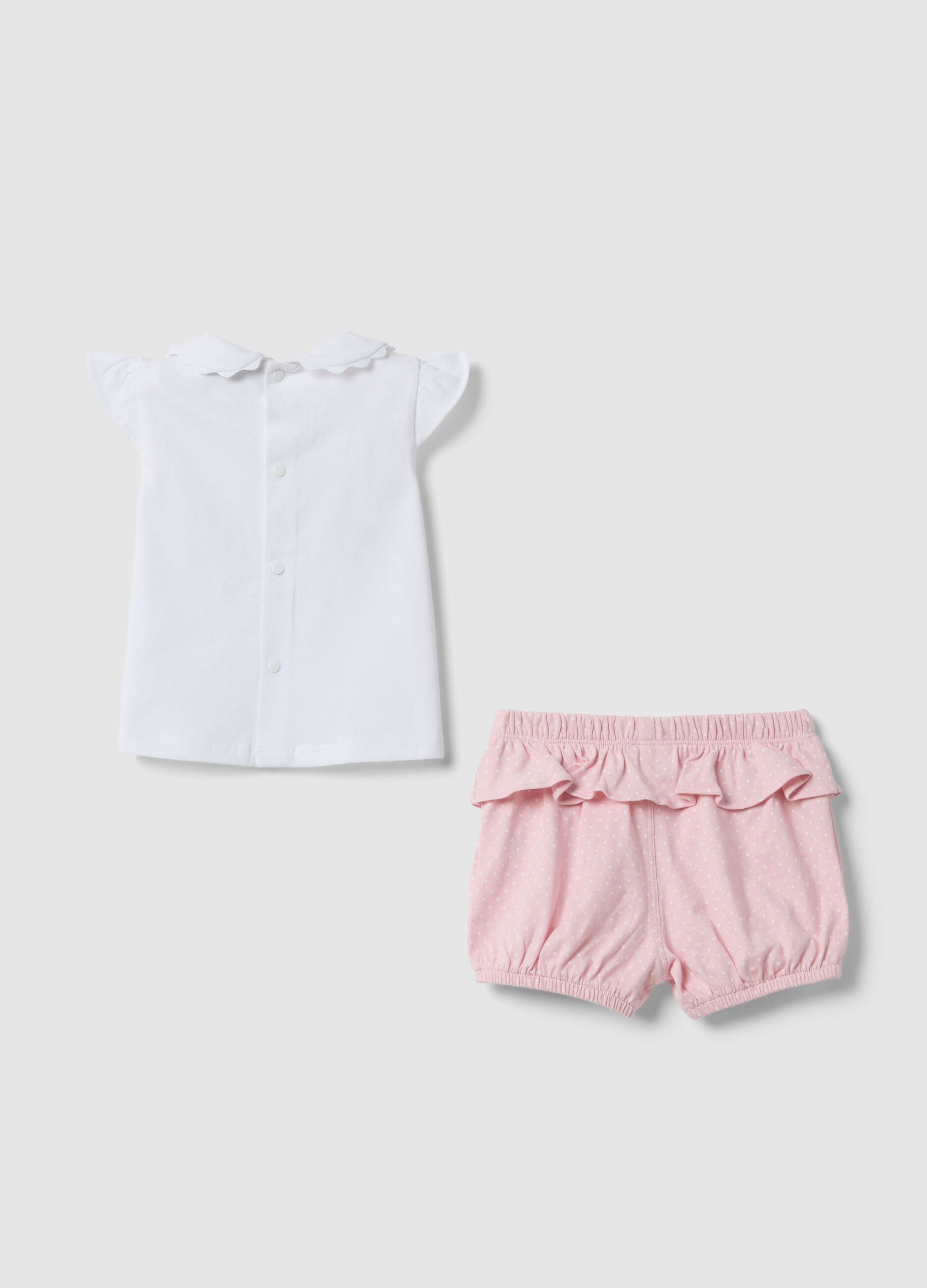 Multicolour pure cotton baby girl top and shorts set