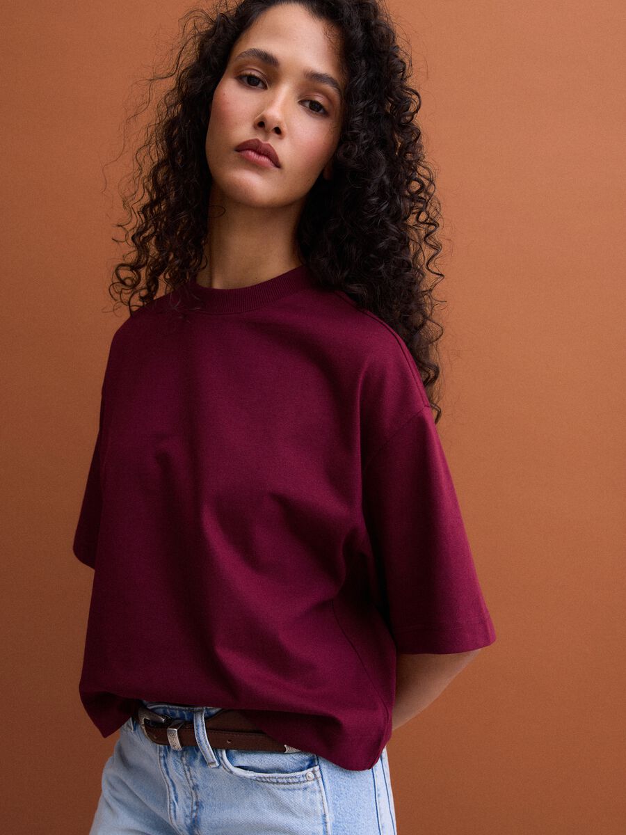 T-shirt rossa in misto cotone jersey a girocollo regular fit_0