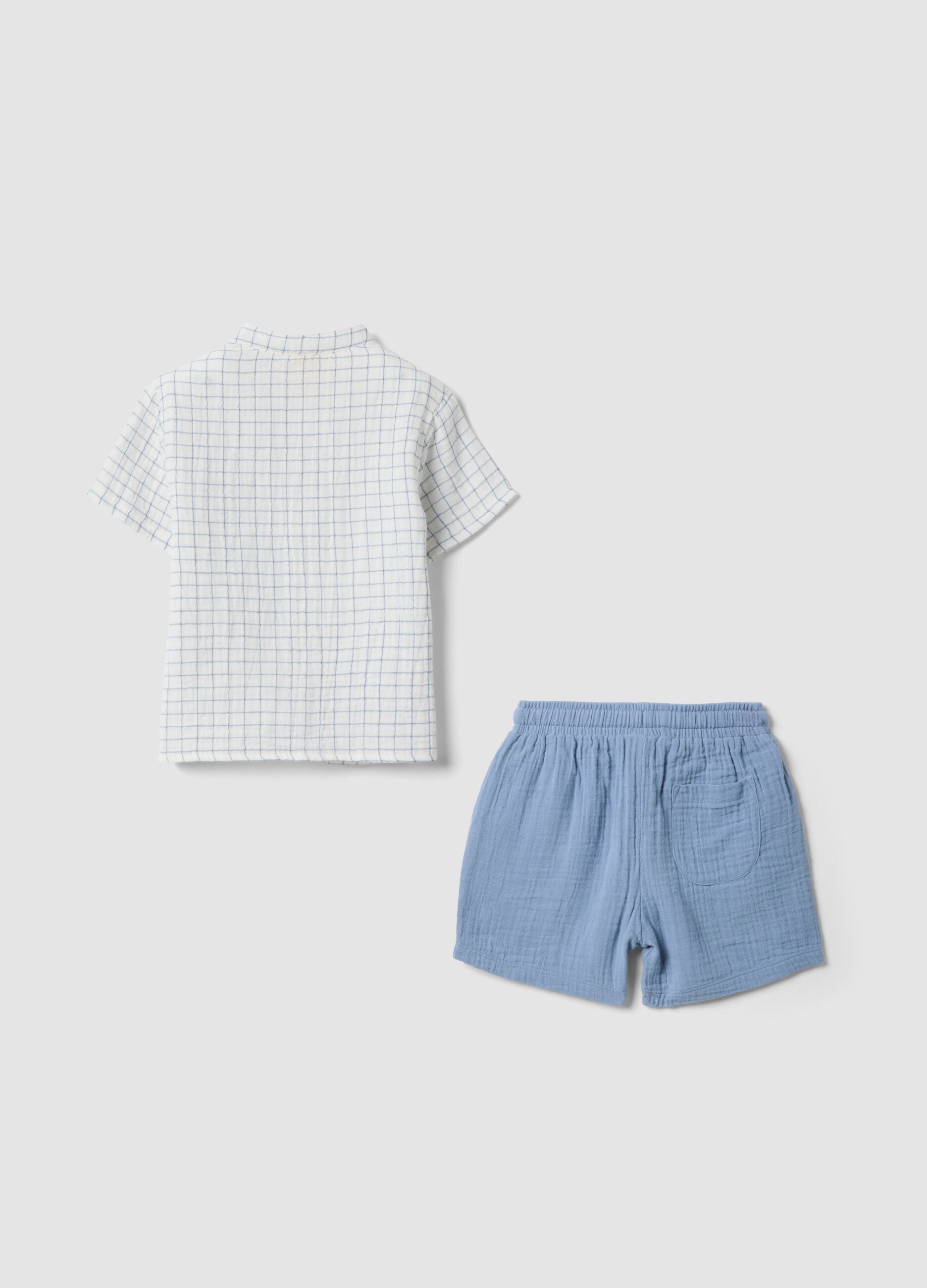 Blue and white pure cotton set with shirt and shorts