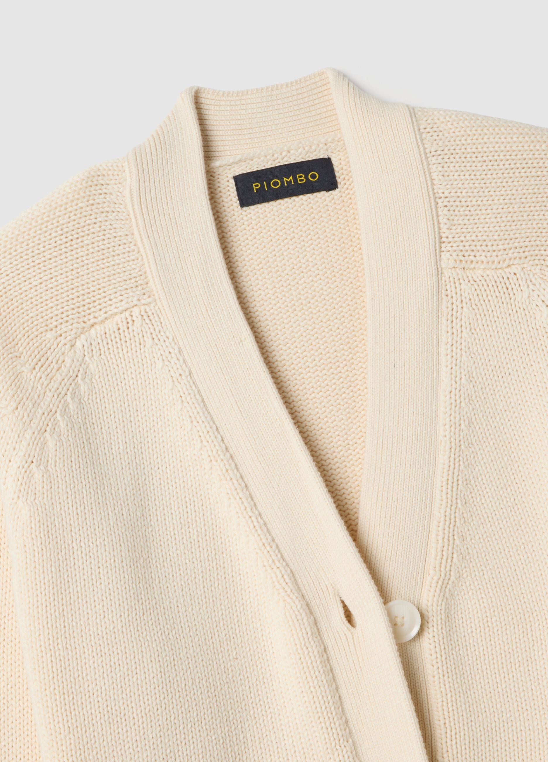 Beige cardigan in pure cotton oversized fit with deep V-neck