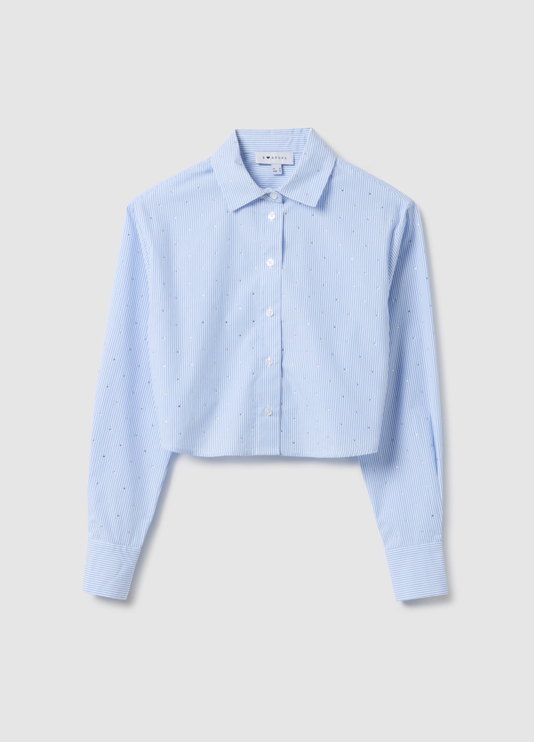 Multicoloured stripe shirt in pure cotton regular fit with rhinestones