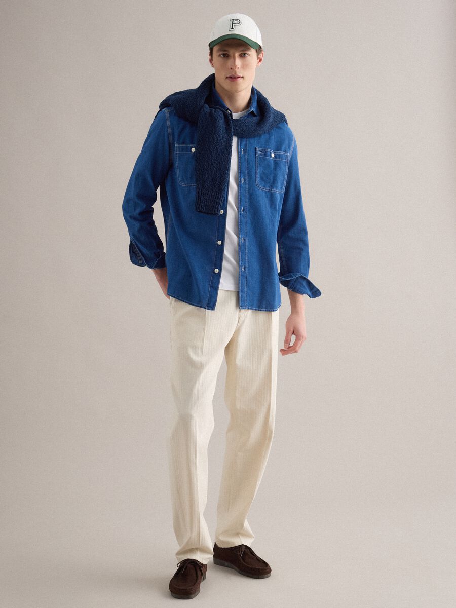 Blue denim pure cotton shirt regular fit with pockets_2