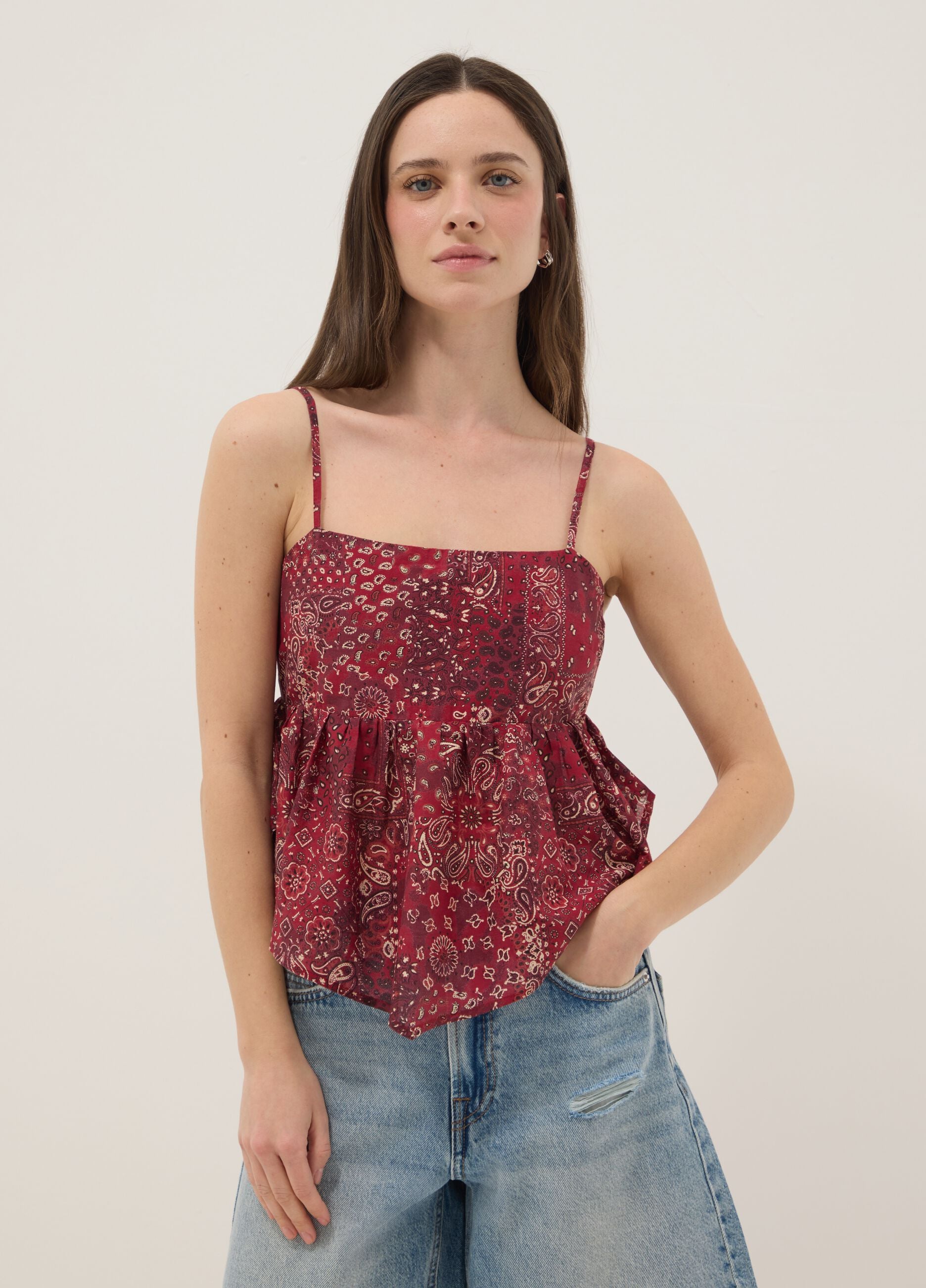 Multicoloured pure cotton regular fit tank top with thin straps