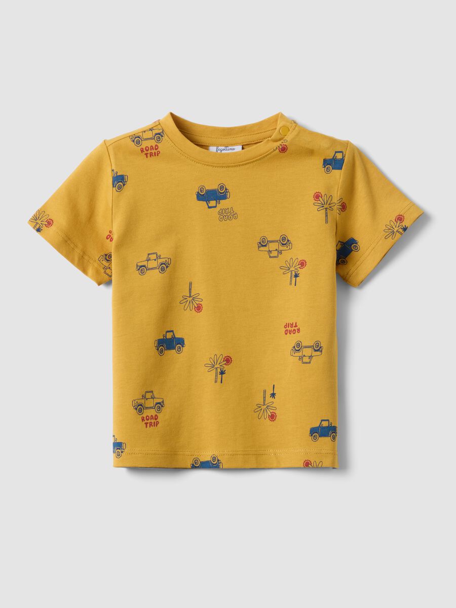 Yellow pure organic cotton boys&rsquo; T-shirt with car print_0
