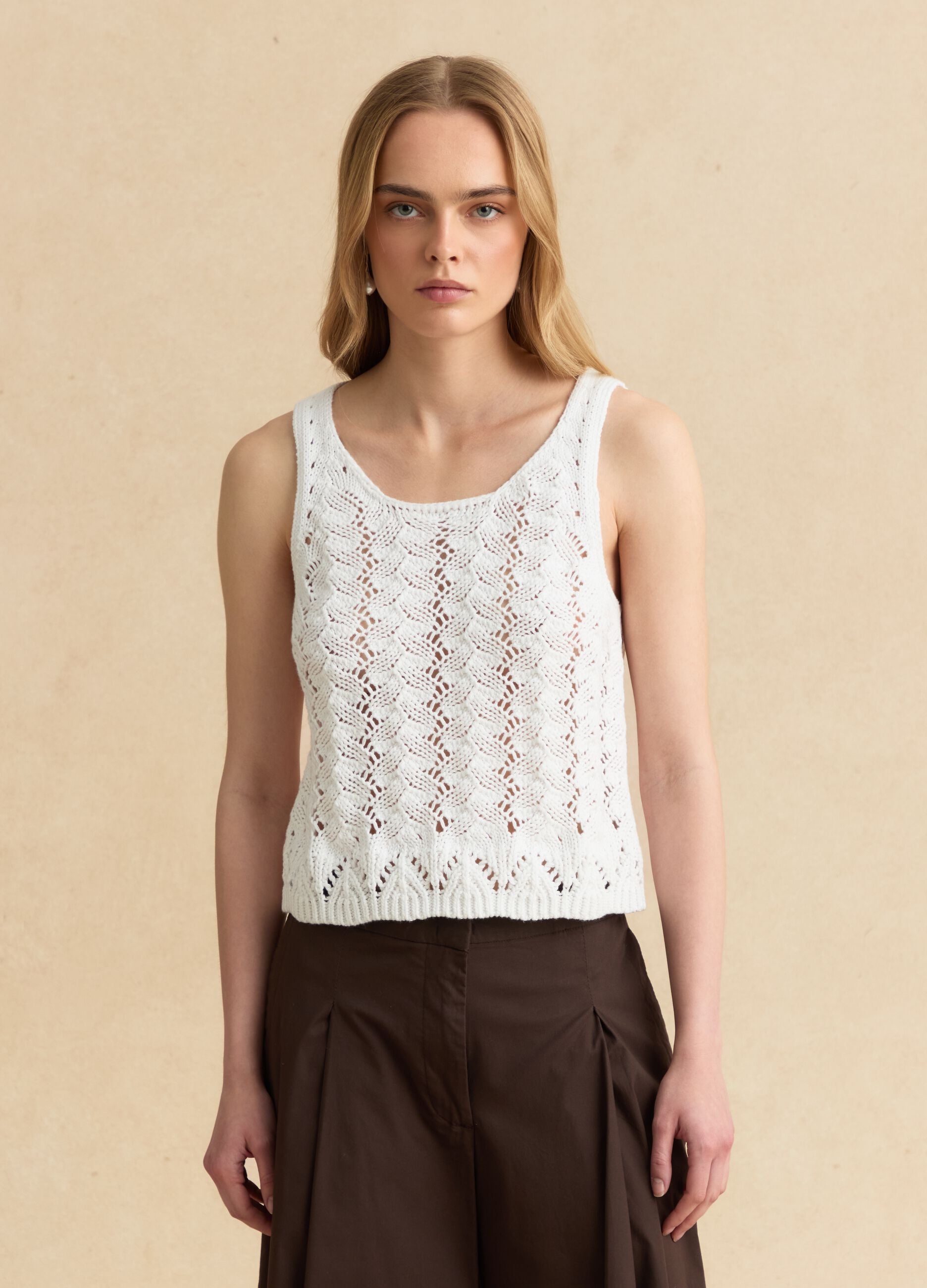 White pure cotton crochet tank top