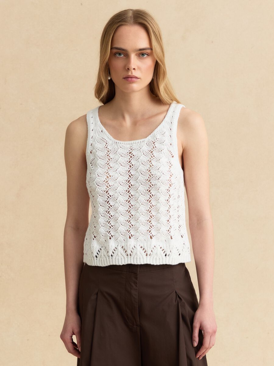 Tank top bianco in crochet di puro cotone_2