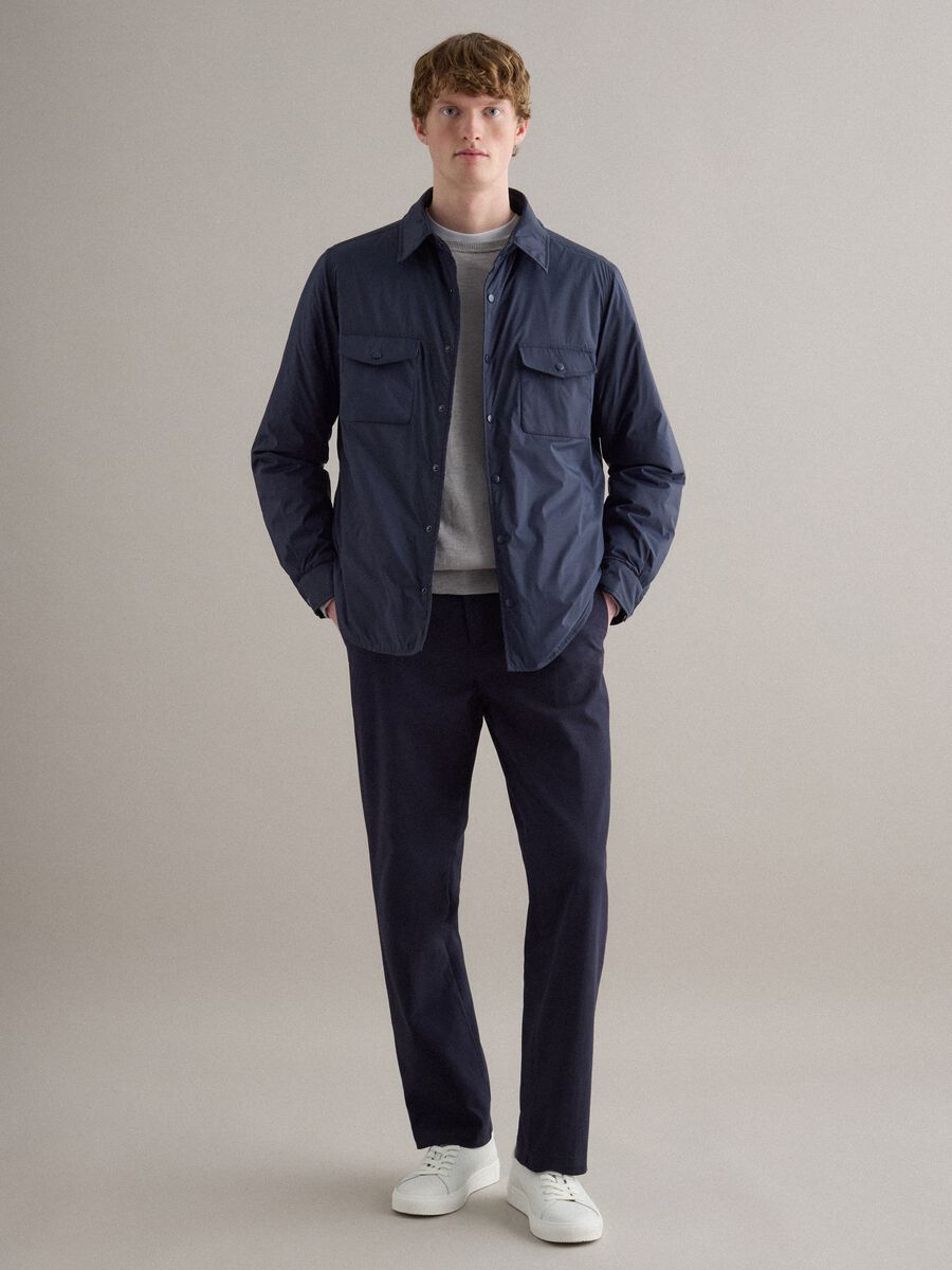Straight blue twill chinos in pure cotton regular fit_0