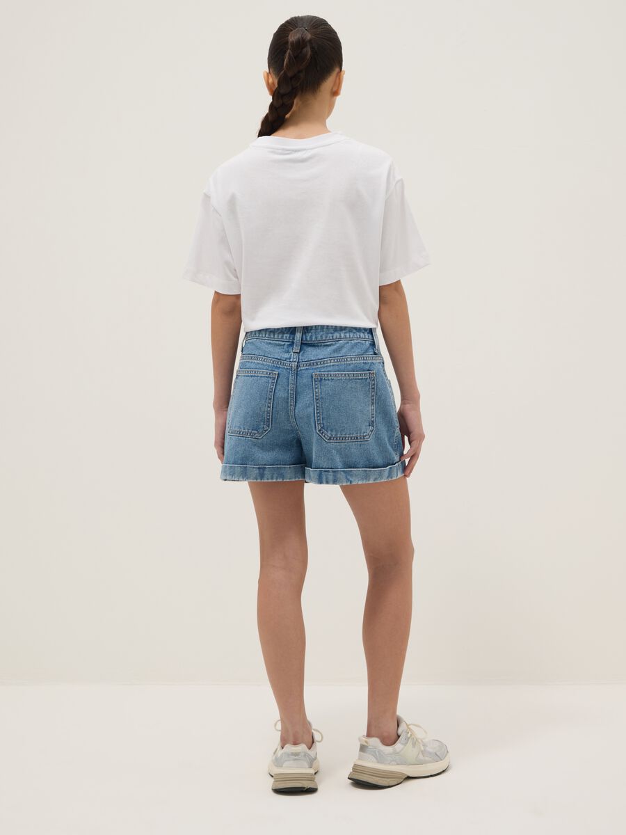 Blue pure cotton denim shorts for girls, regular fit_1