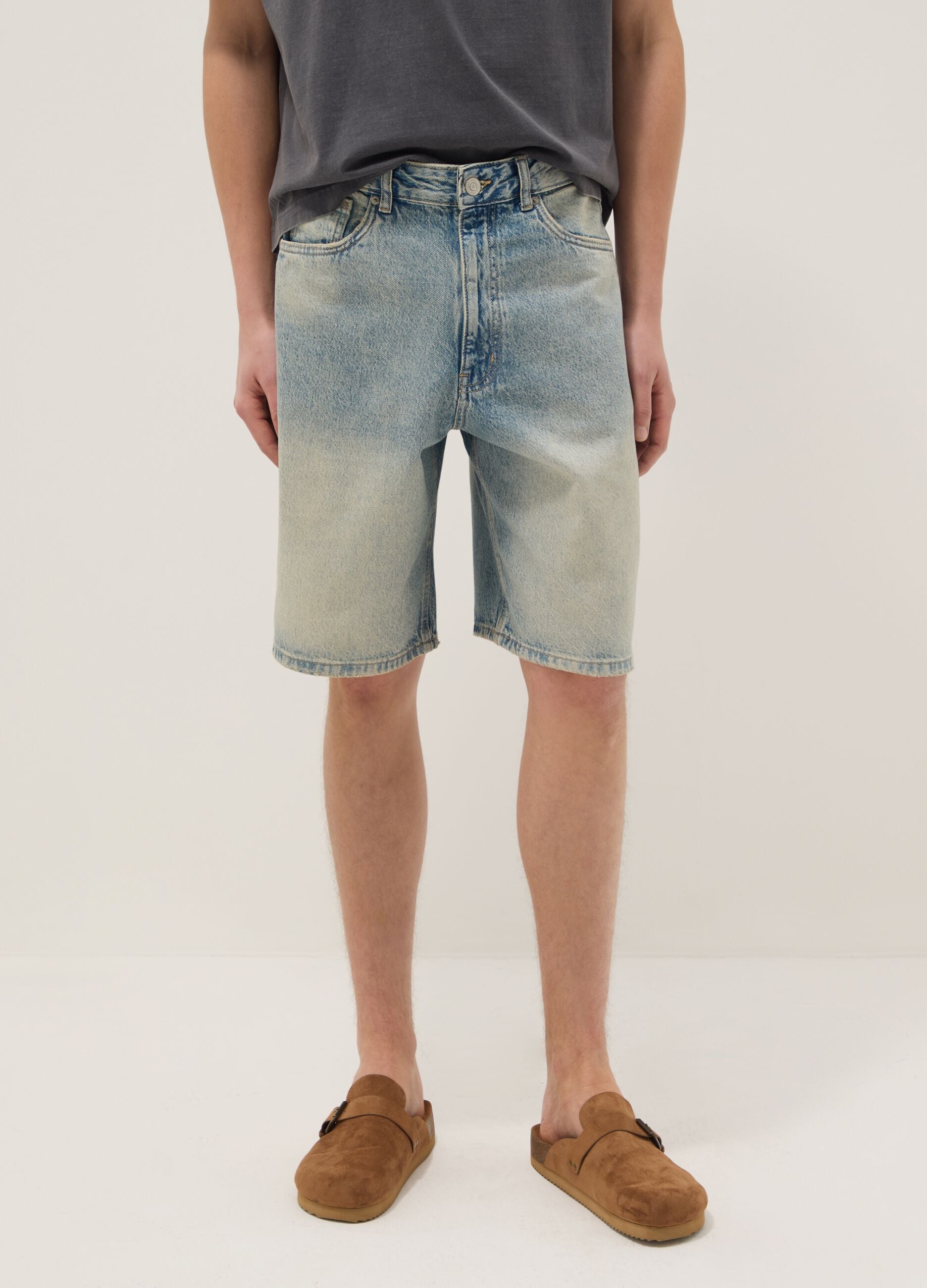 Pure Cotton Blue Denim Skater Fit Shorts