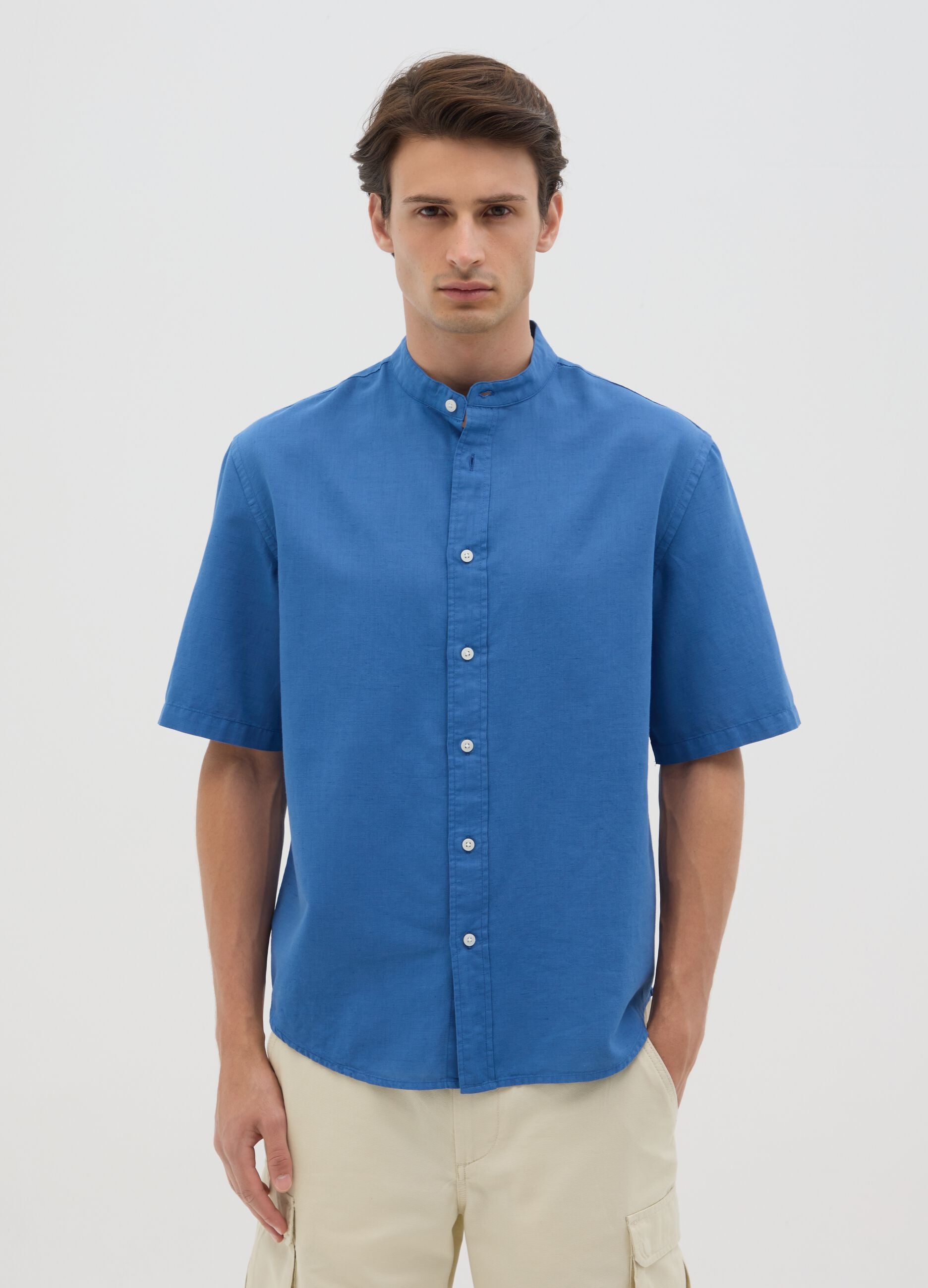 Men's blue shirt in cotton blend with regular-fit