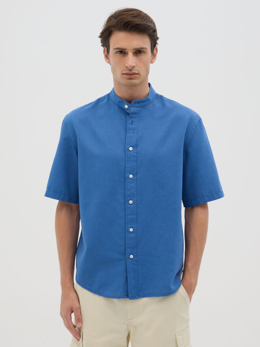 Men's blue shirt in cotton blend with regular-fit_0