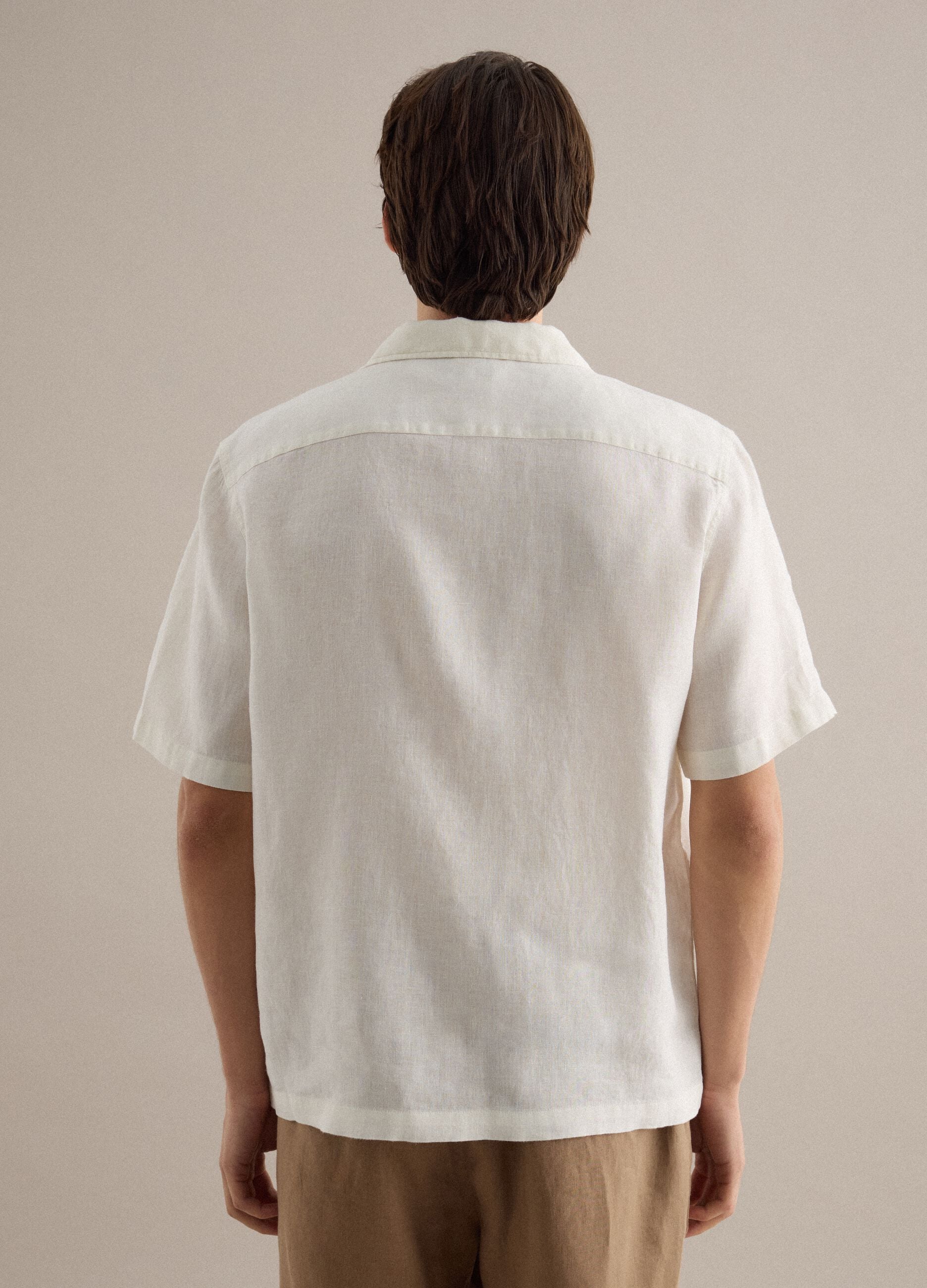 White short sleeve pure linen shirt regular fit