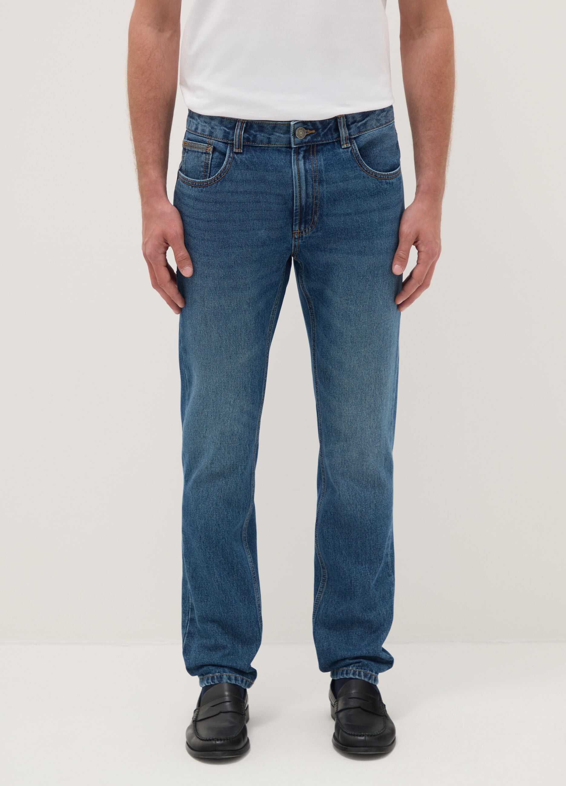 Slim fit blue pure cotton jeans