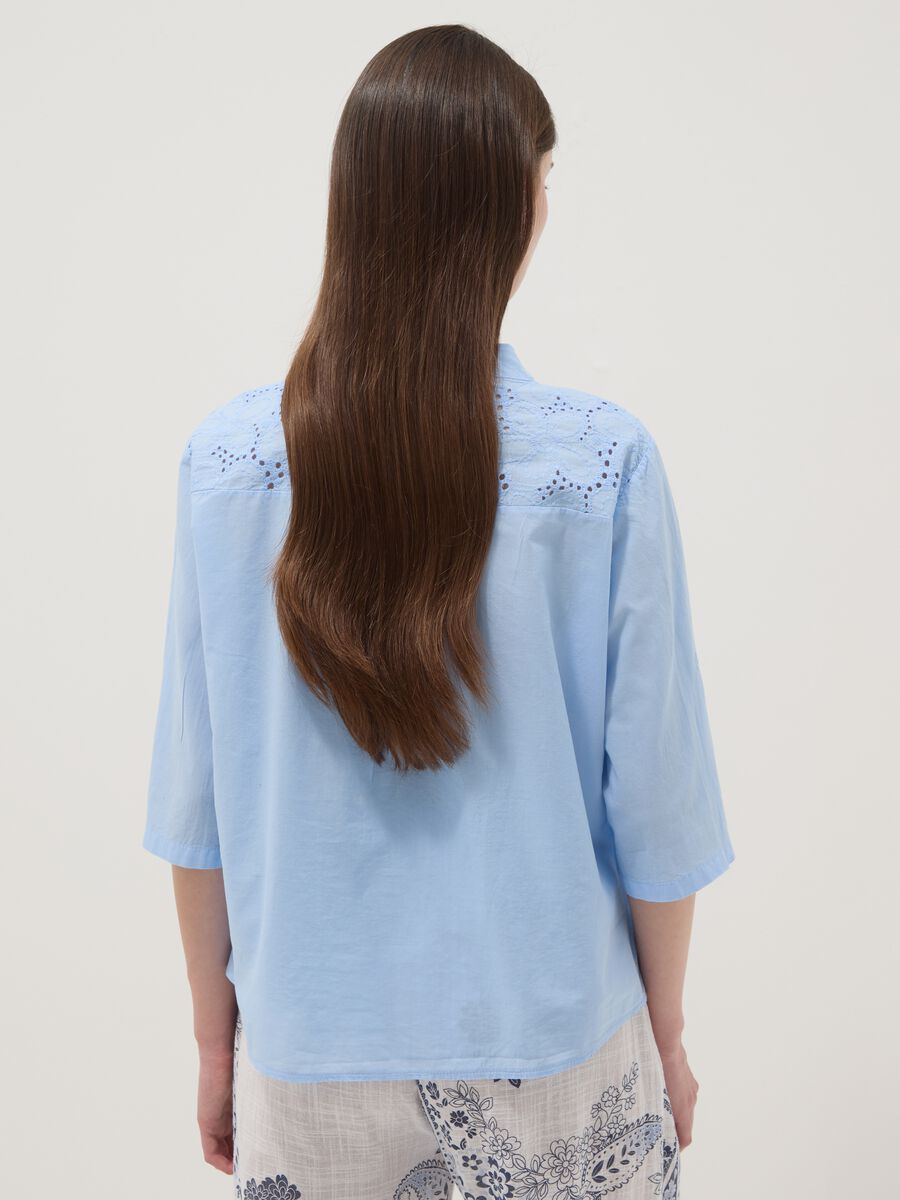 Sky-blue pure cotton shirt with eyelet embroidery, regular fit_3