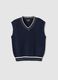 Blue pure cotton children's regular fit V-neck vest_0