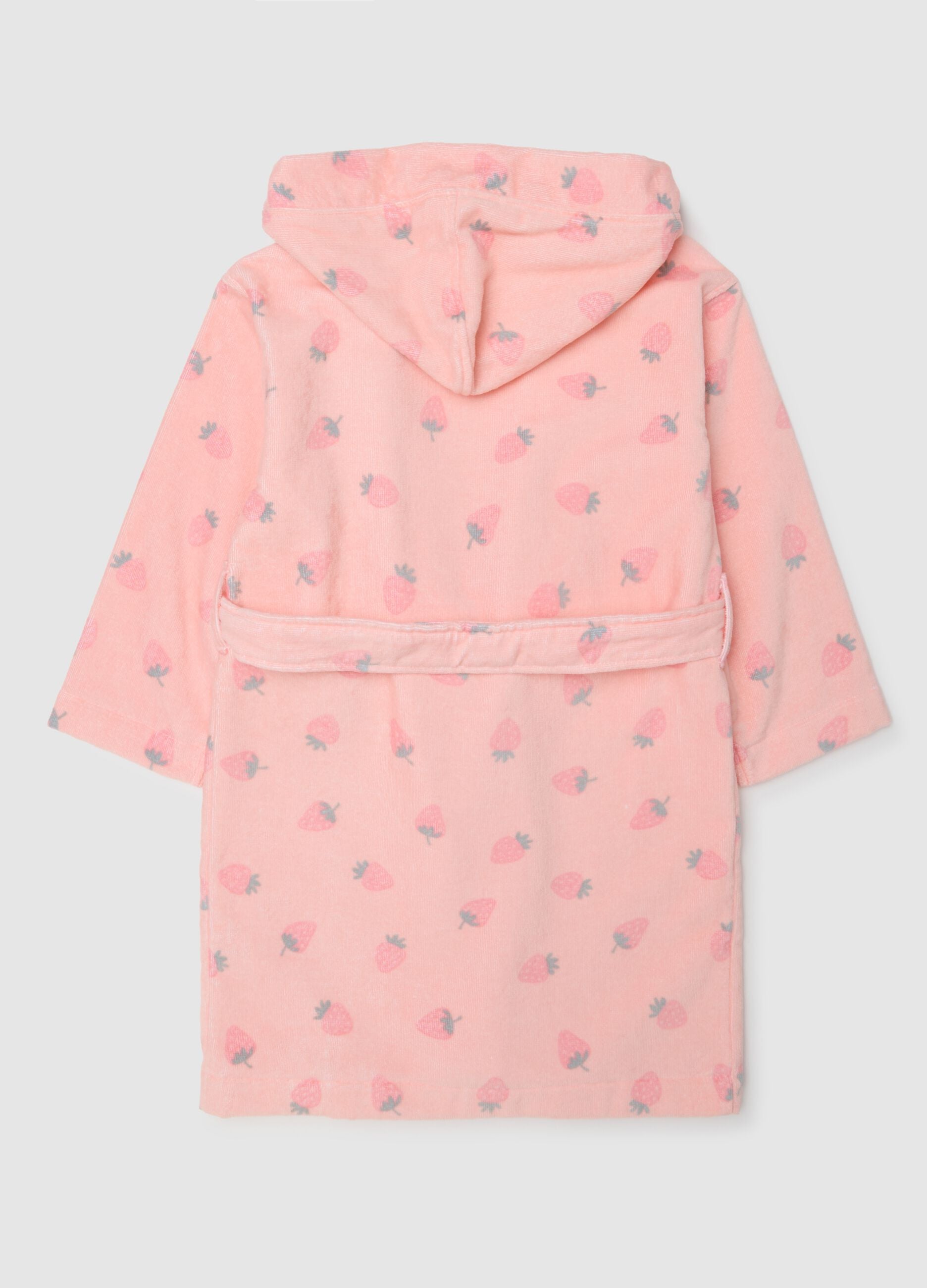 Girl's regular fit pure cotton pink bathrobe with designs