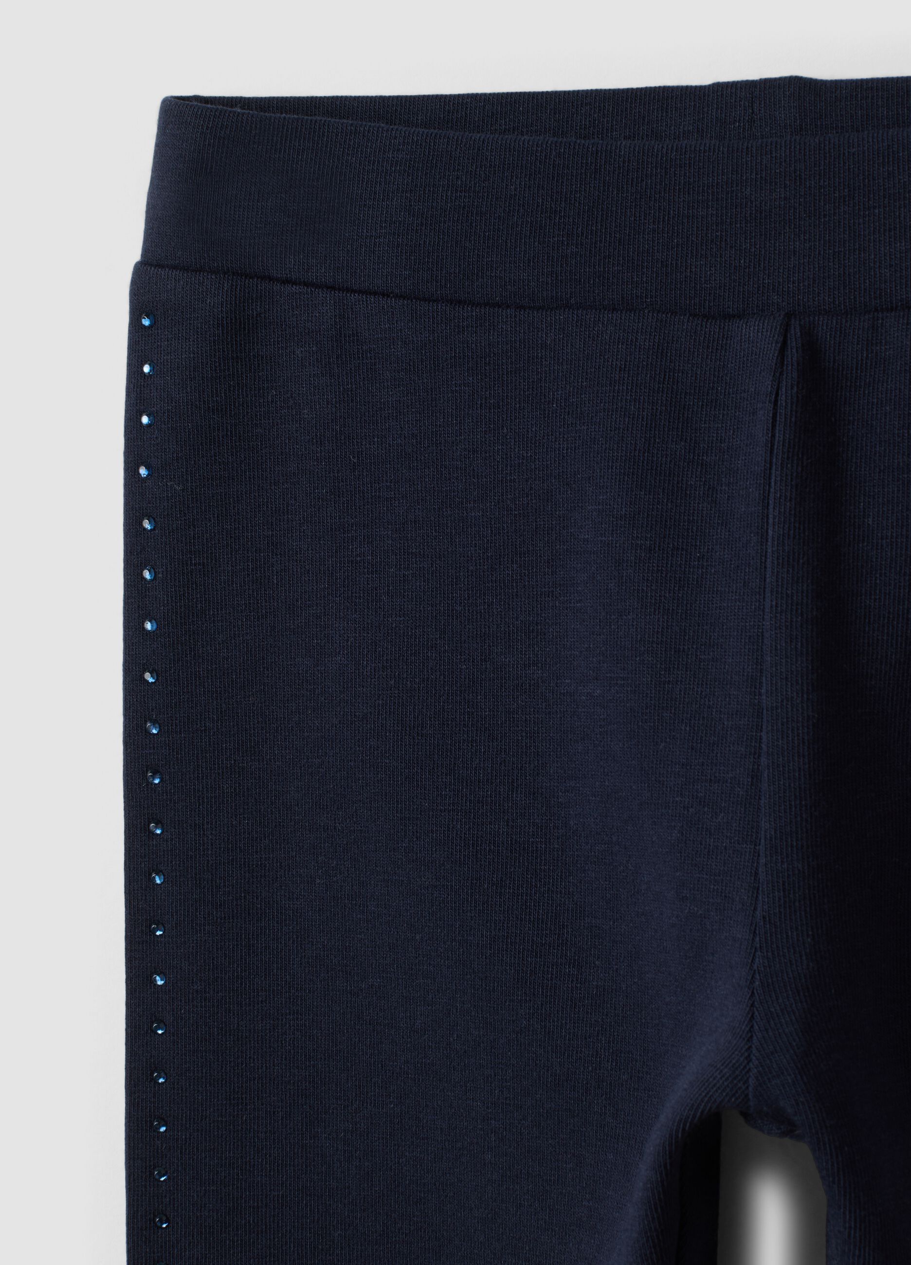 Blue stretch organic cotton leggings with rhinestones for baby girl