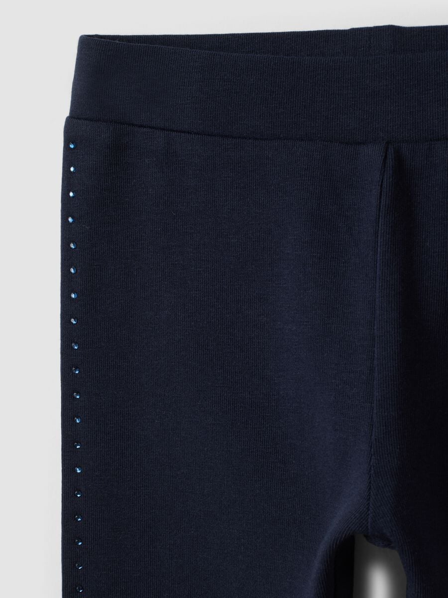 Blue stretch organic cotton leggings with rhinestones for baby girl_2