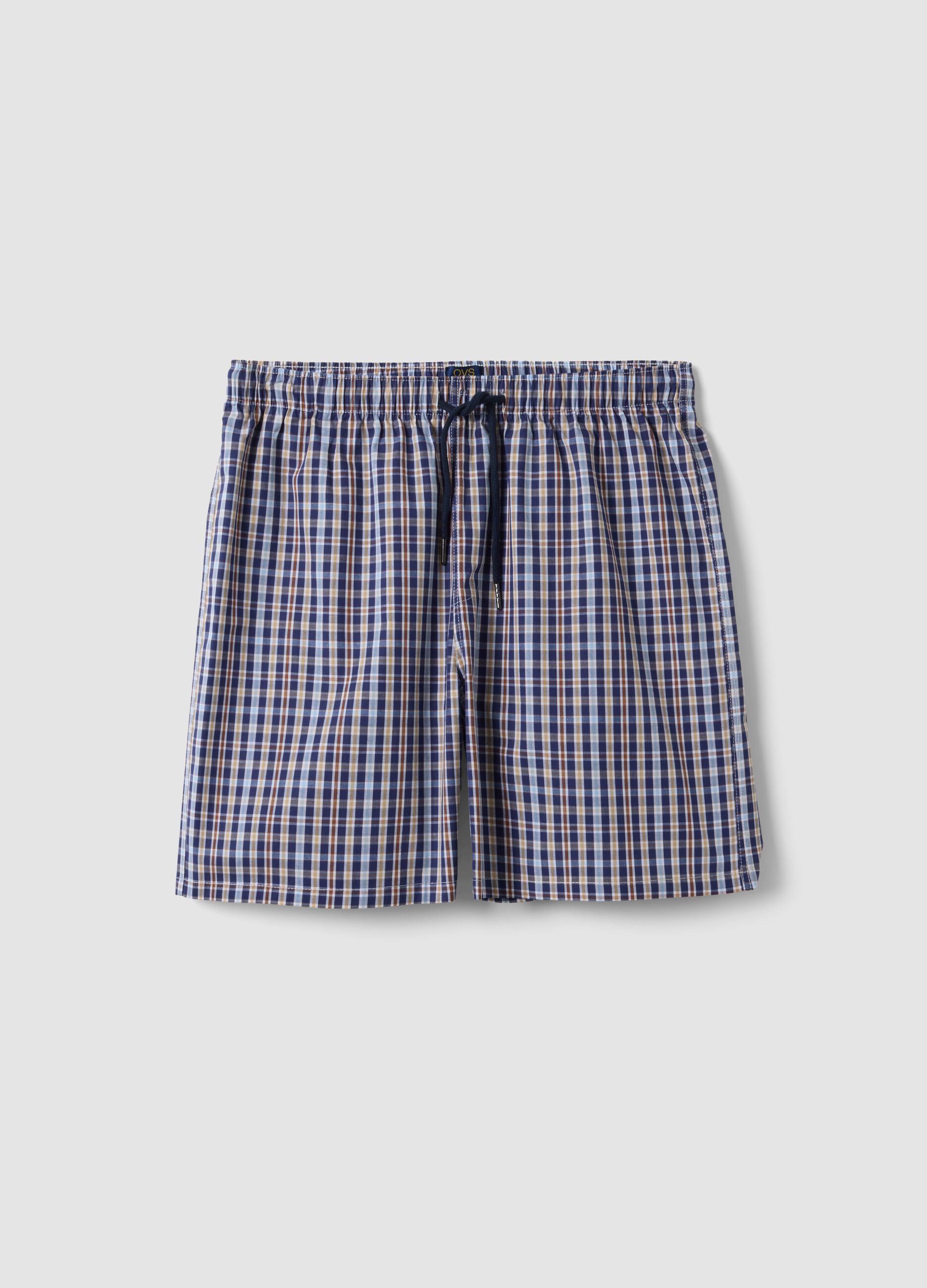 Blue organic cotton checked pyjama shorts