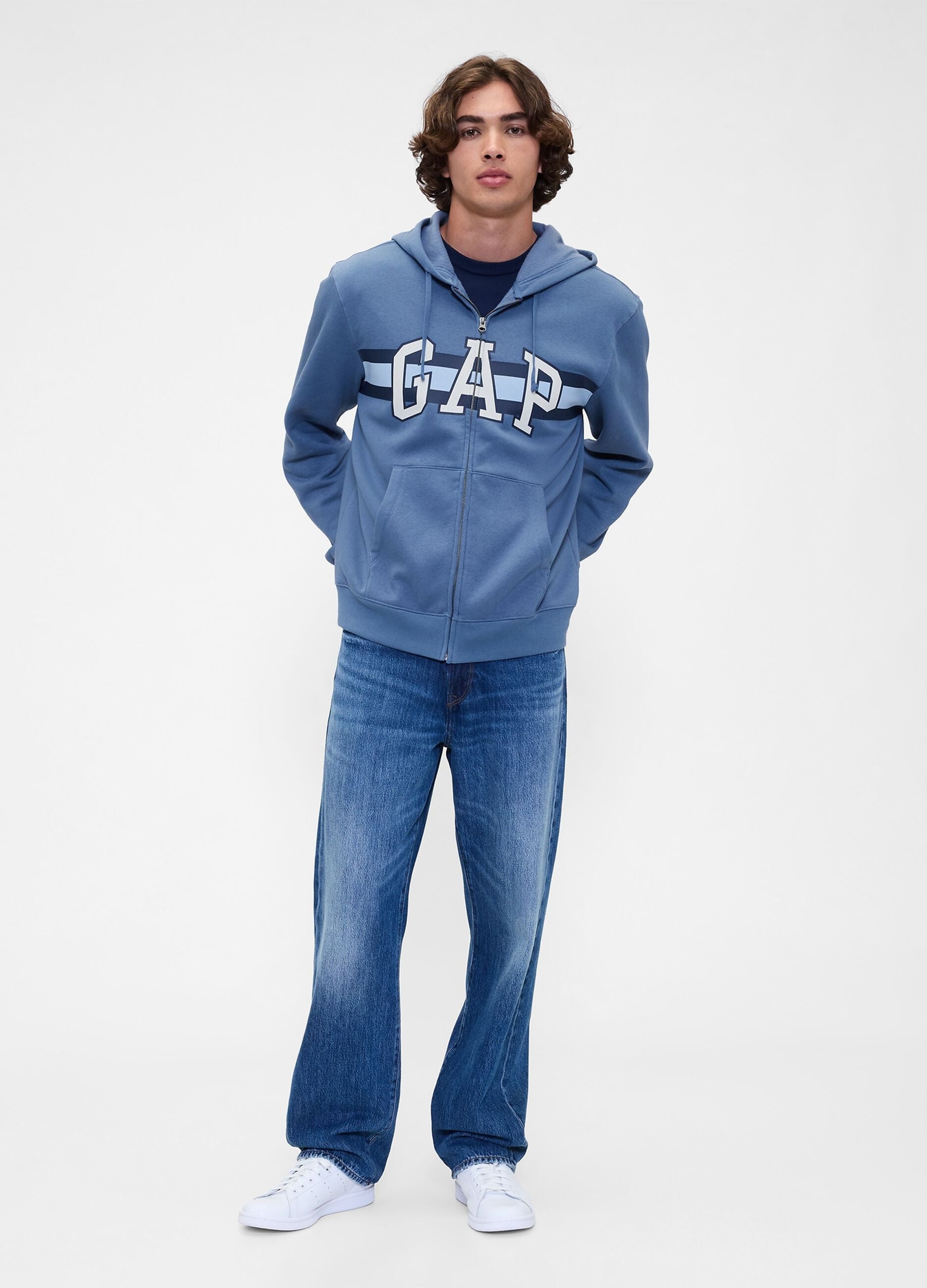 Blue hoodie with full zip closure