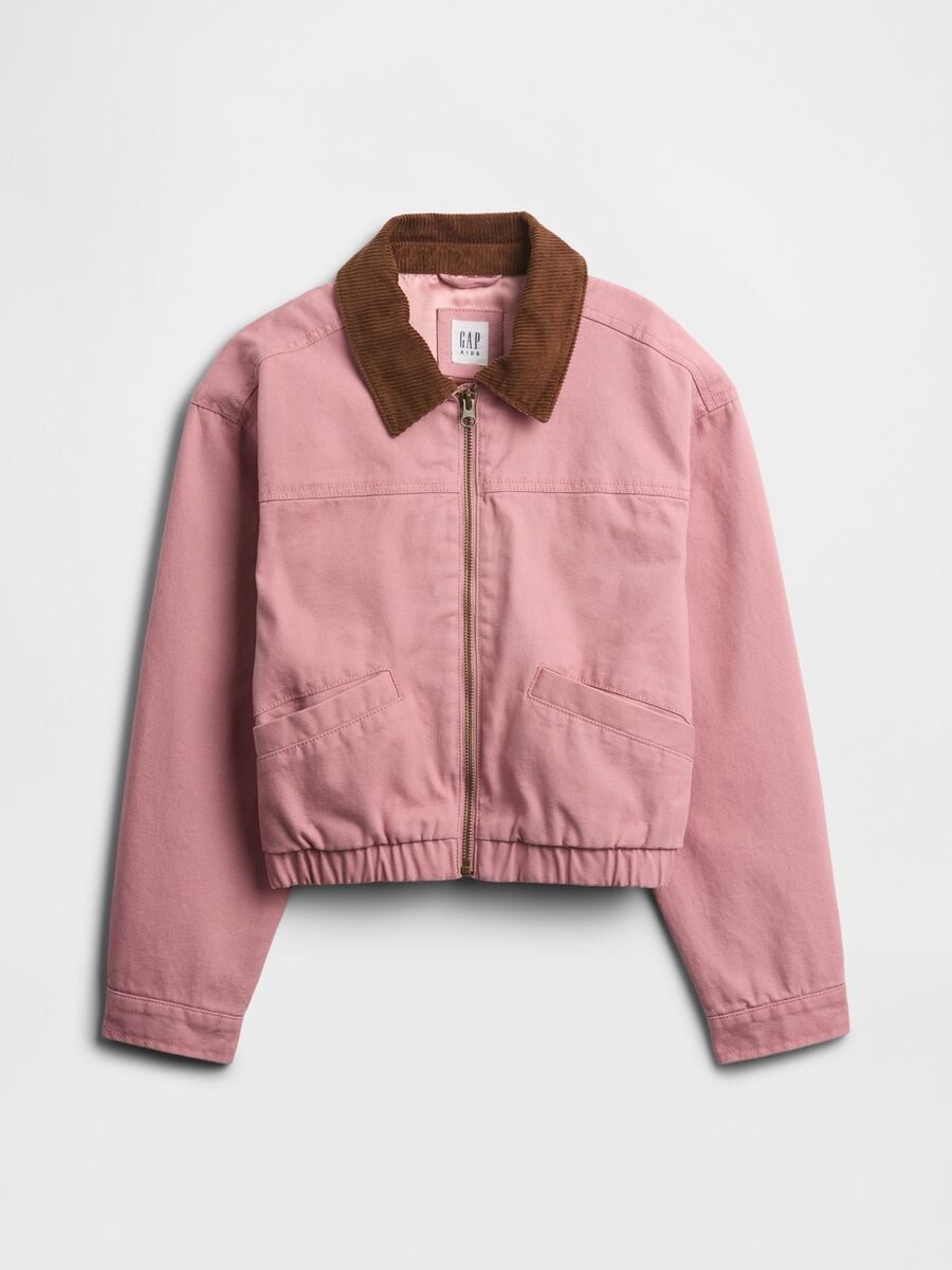 Pink cotton jacket with contrasting collar_0