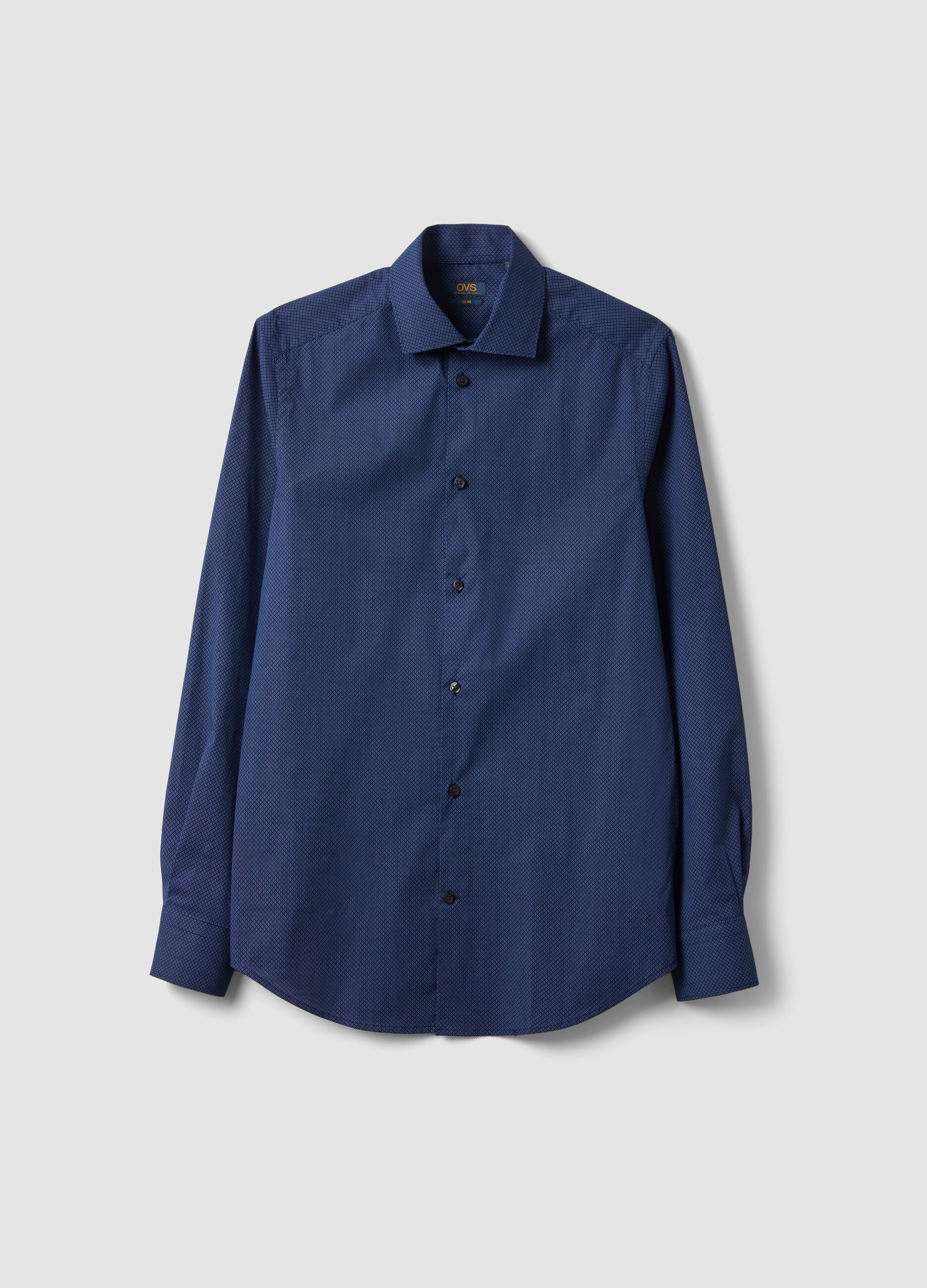 Blue slim-fit stretch cotton poplin shirt