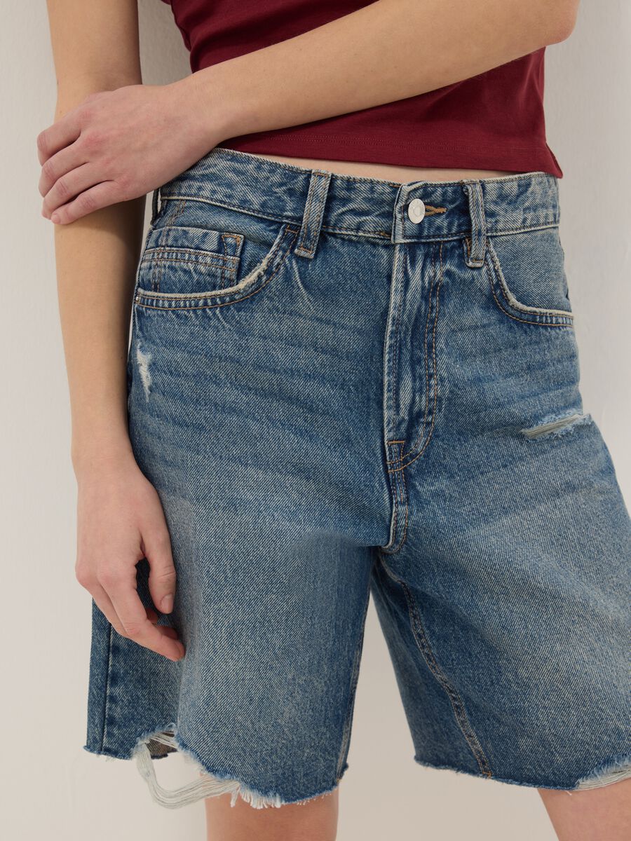 Pure Cotton Blue Denim Shorts with Straight Fit_3