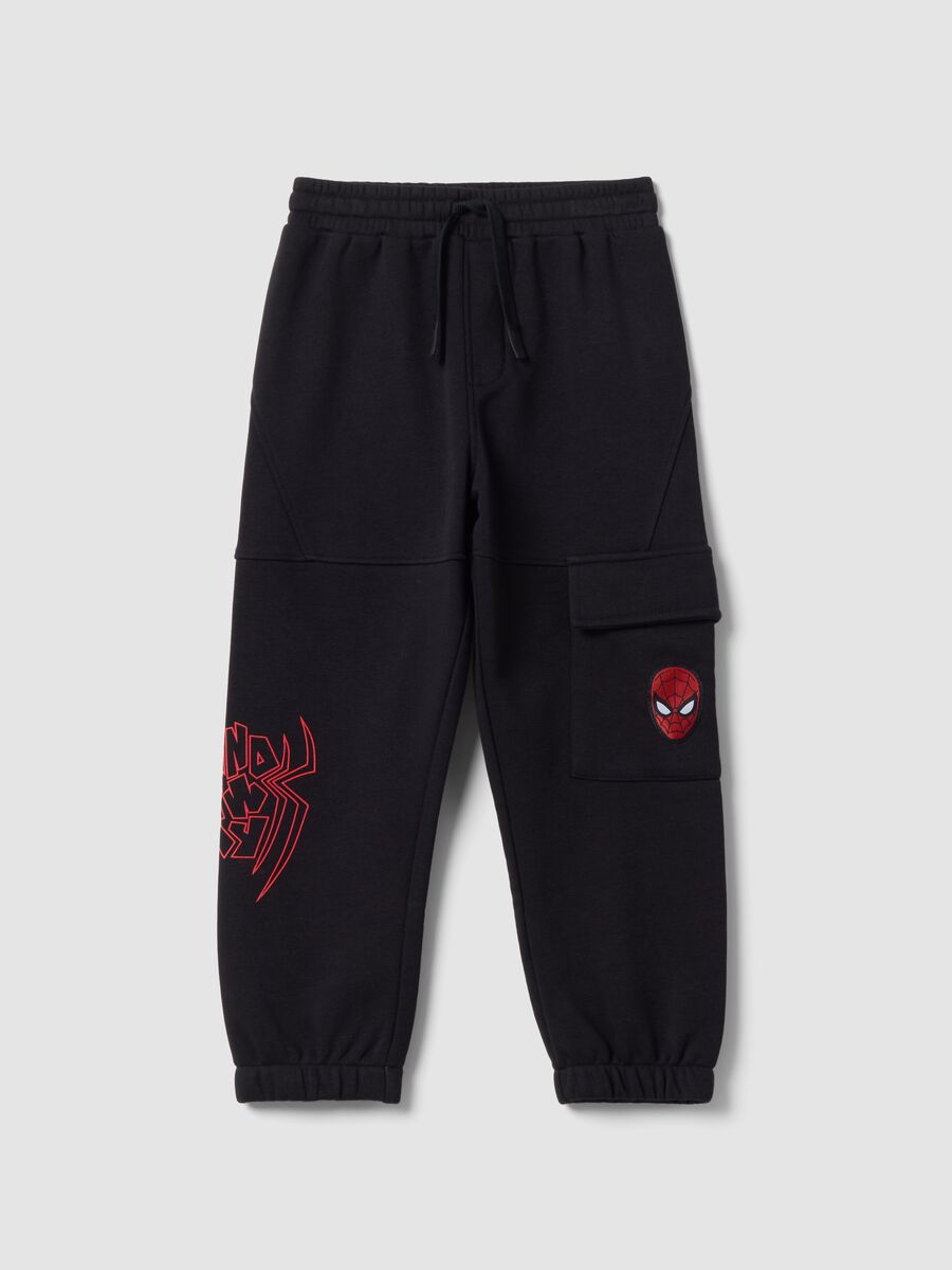 Boys&rsquo; black cotton-blend Spider-Man graphic jogger trousers_0