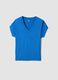 Blue stretch viscose V-neck T-shirt_4