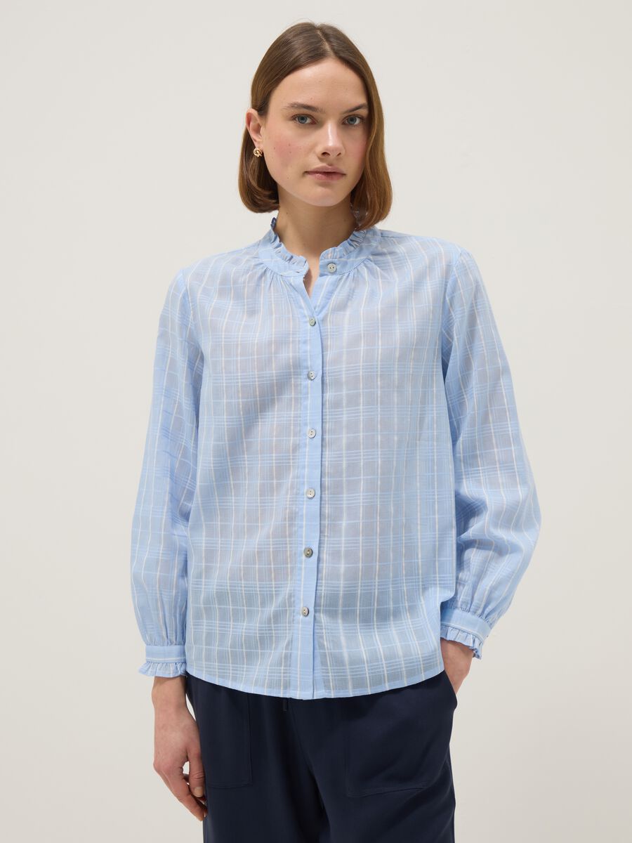 Blue pure cotton shirt with plaid regular fit_0
