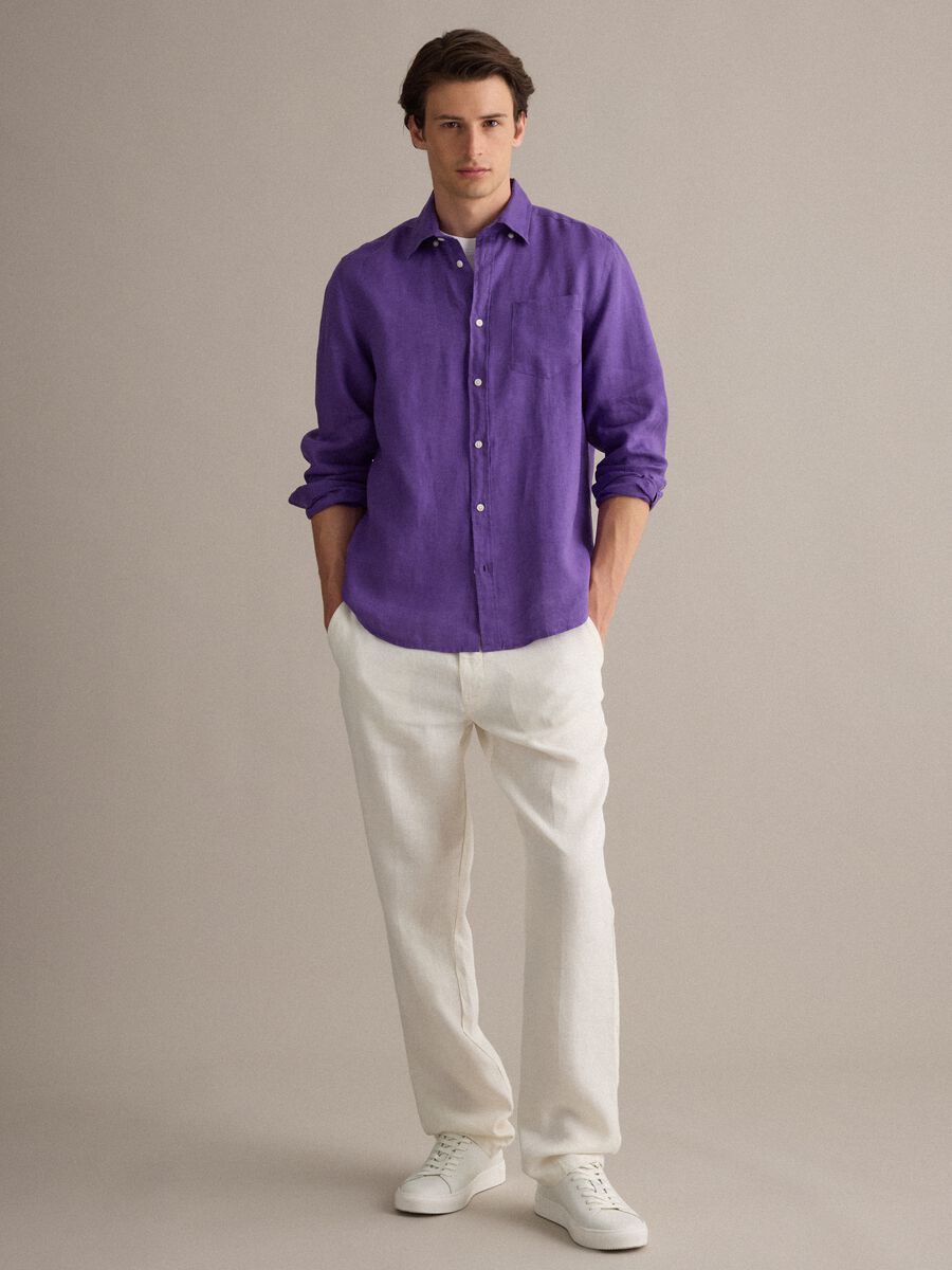 Purple pure linen shirt with button-down collar, regular fit_2
