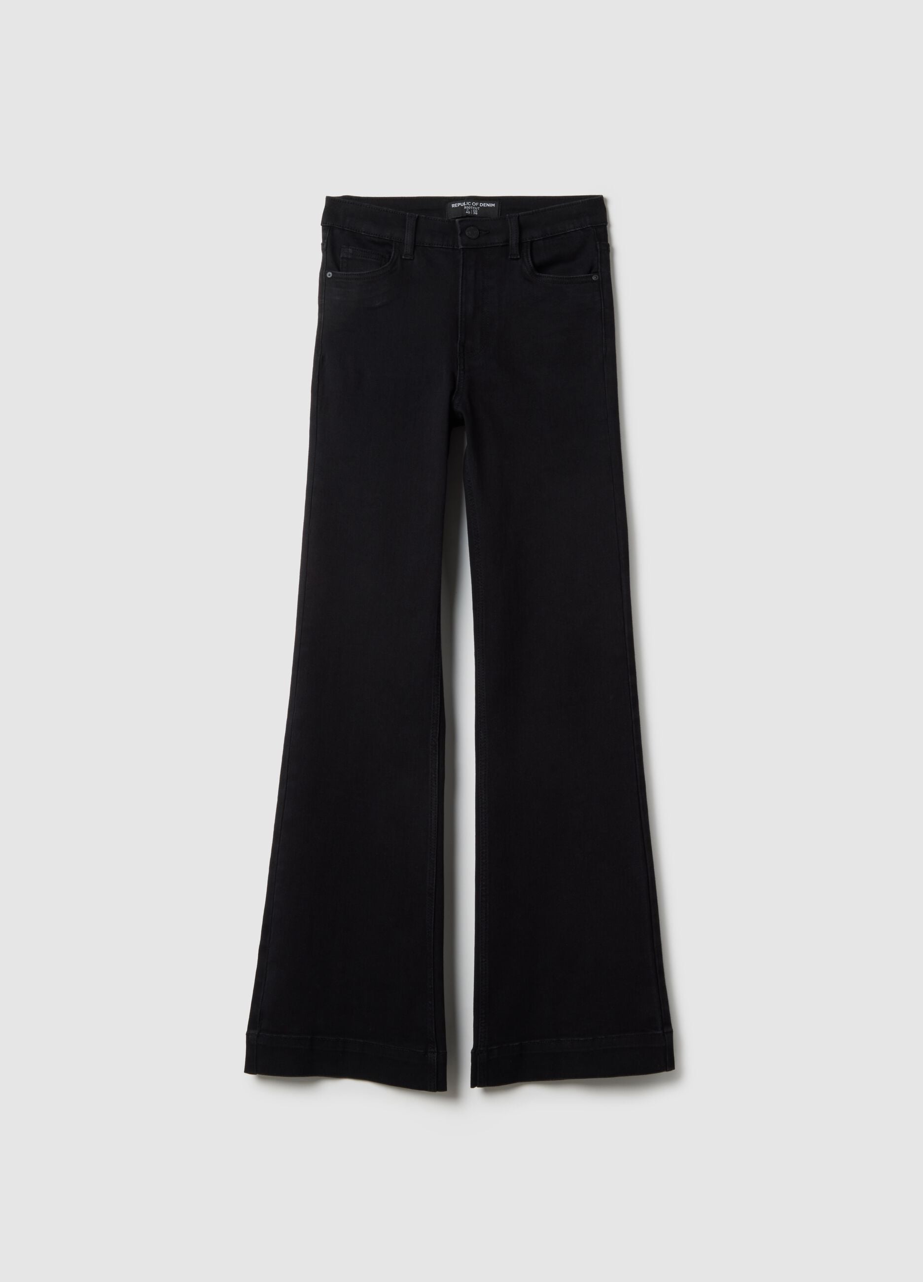 Black denim jeans with bootcut fit