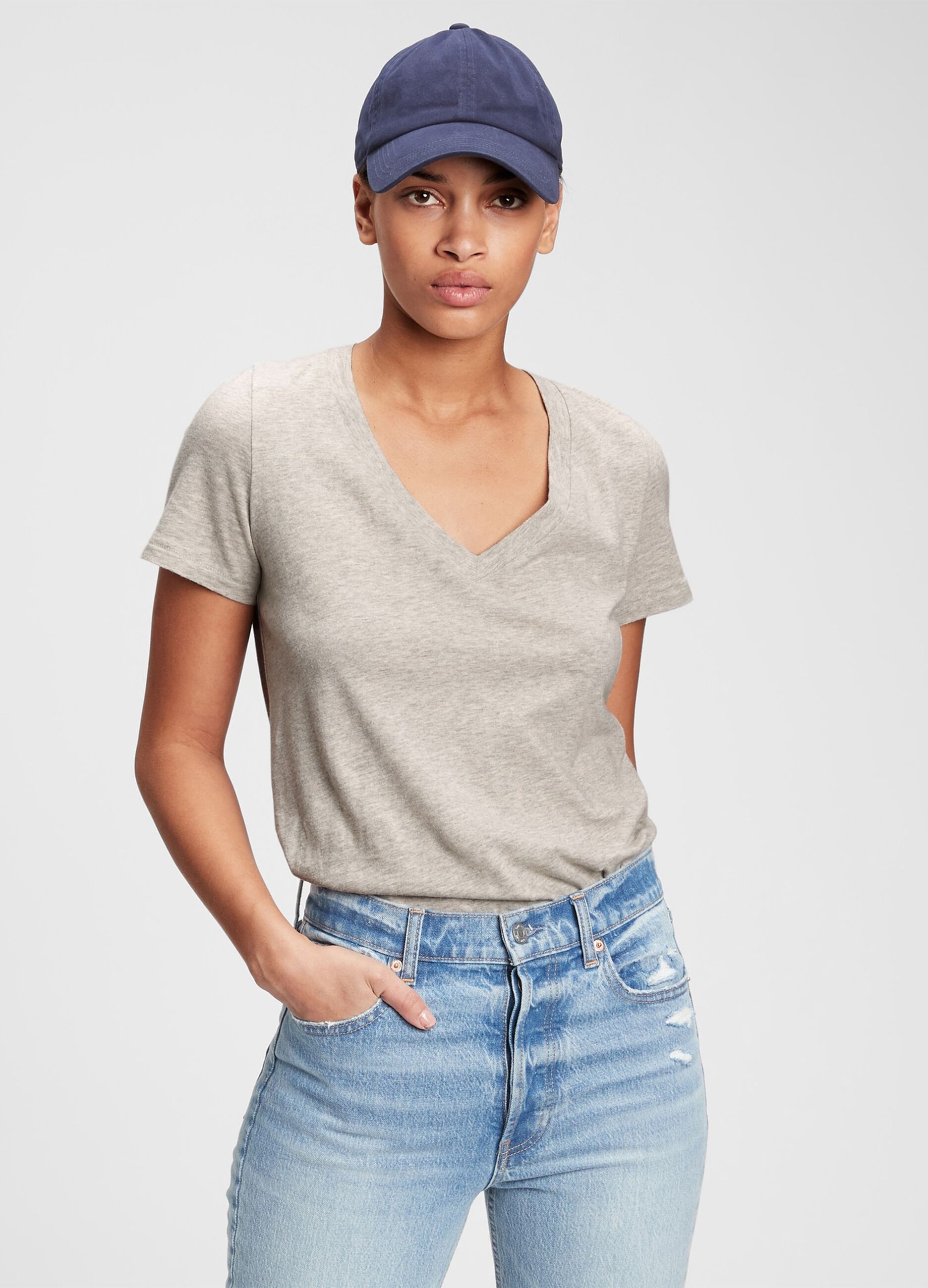 M&eacute;lange T-shirt with V neck