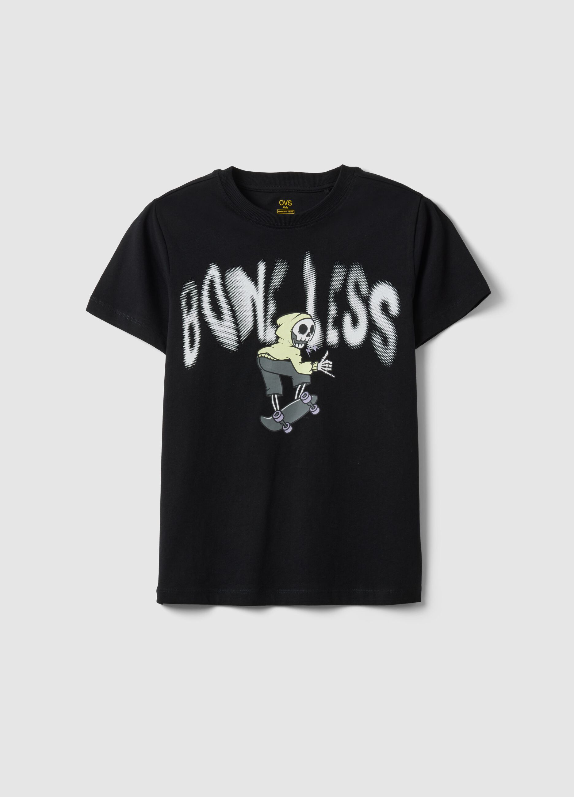 Boys' black pure cotton T-shirt regular fit with print