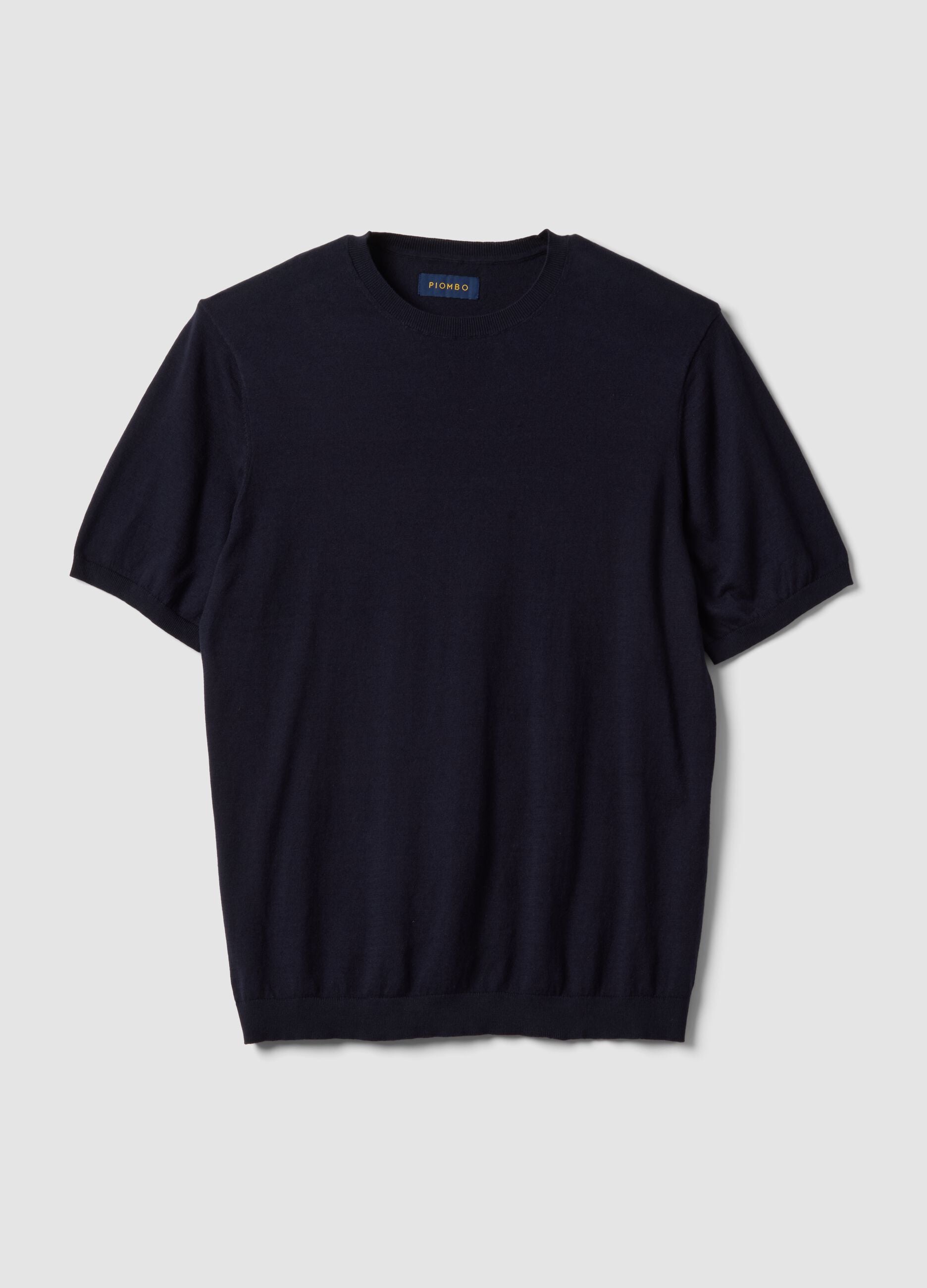 Short-sleeve T-shirt in blue cotton, linen and silk blend regular fit