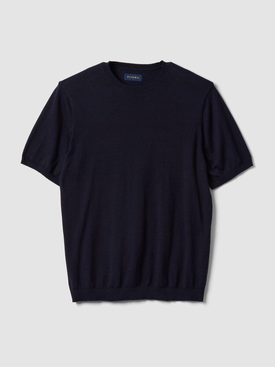 Short-sleeve T-shirt in blue cotton, linen and silk blend regular fit_4