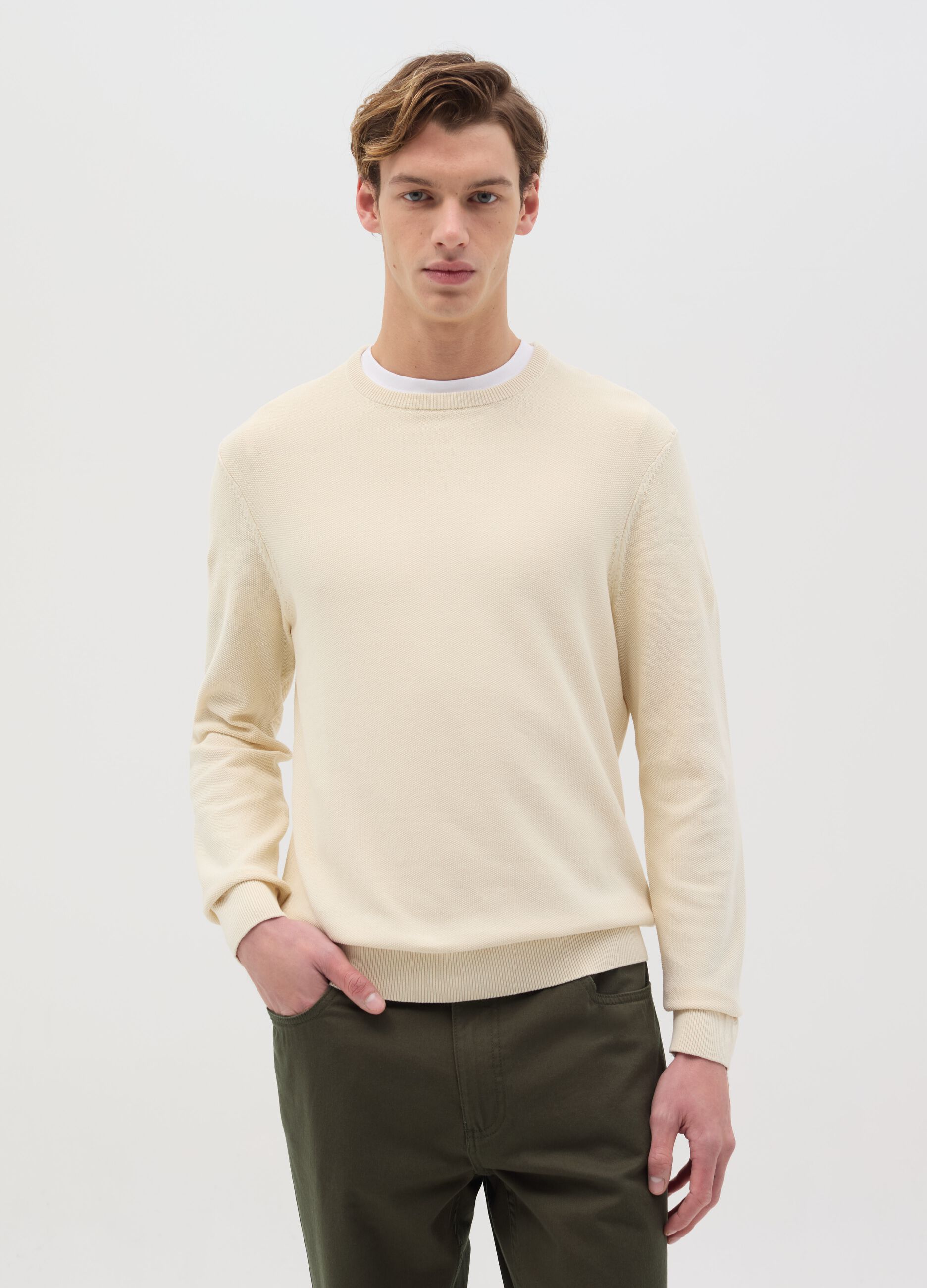 Cotton pullover with micro weave