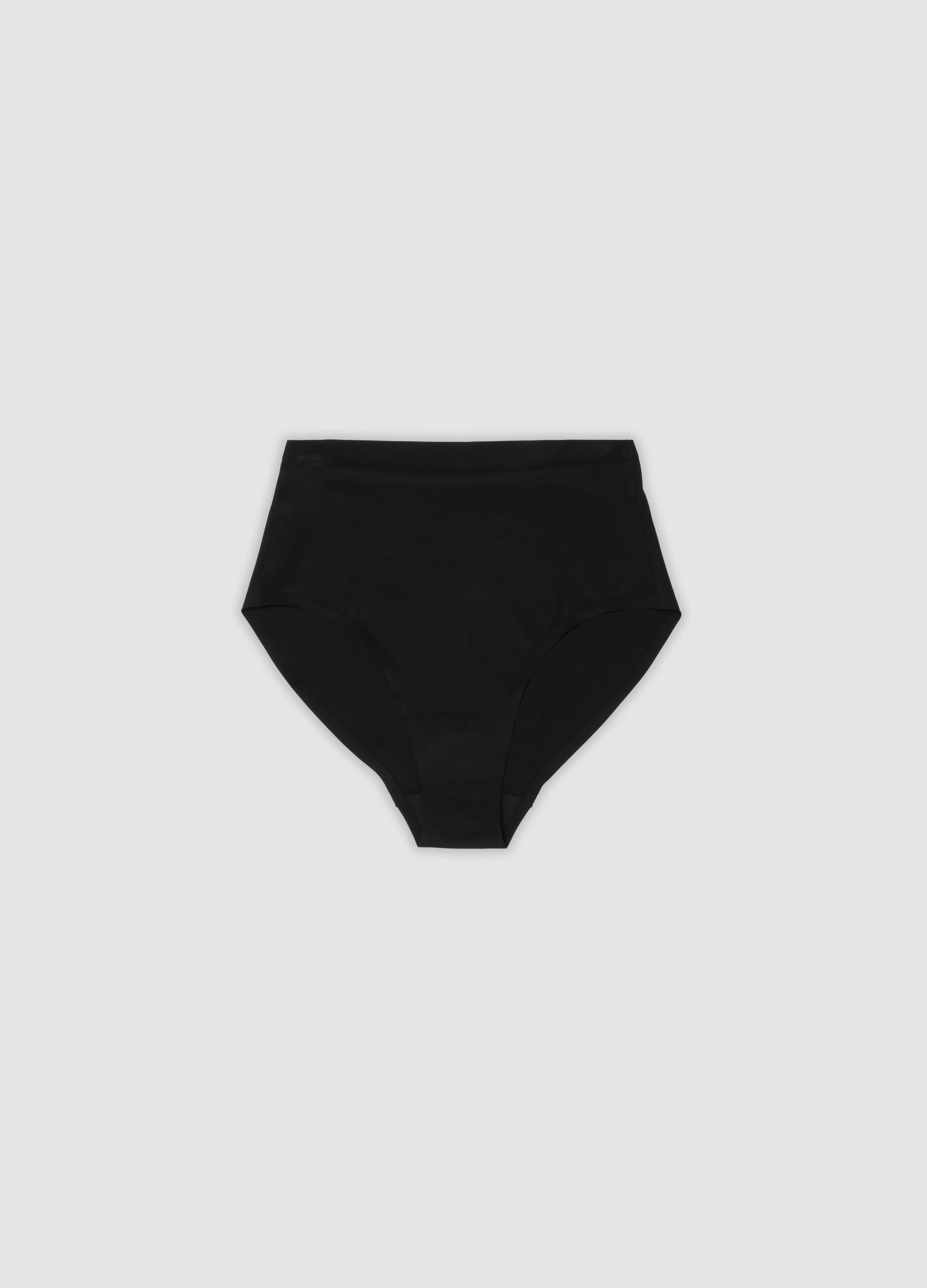 Black high-waisted Brazilian briefs in stretch fabric with a shaping effect