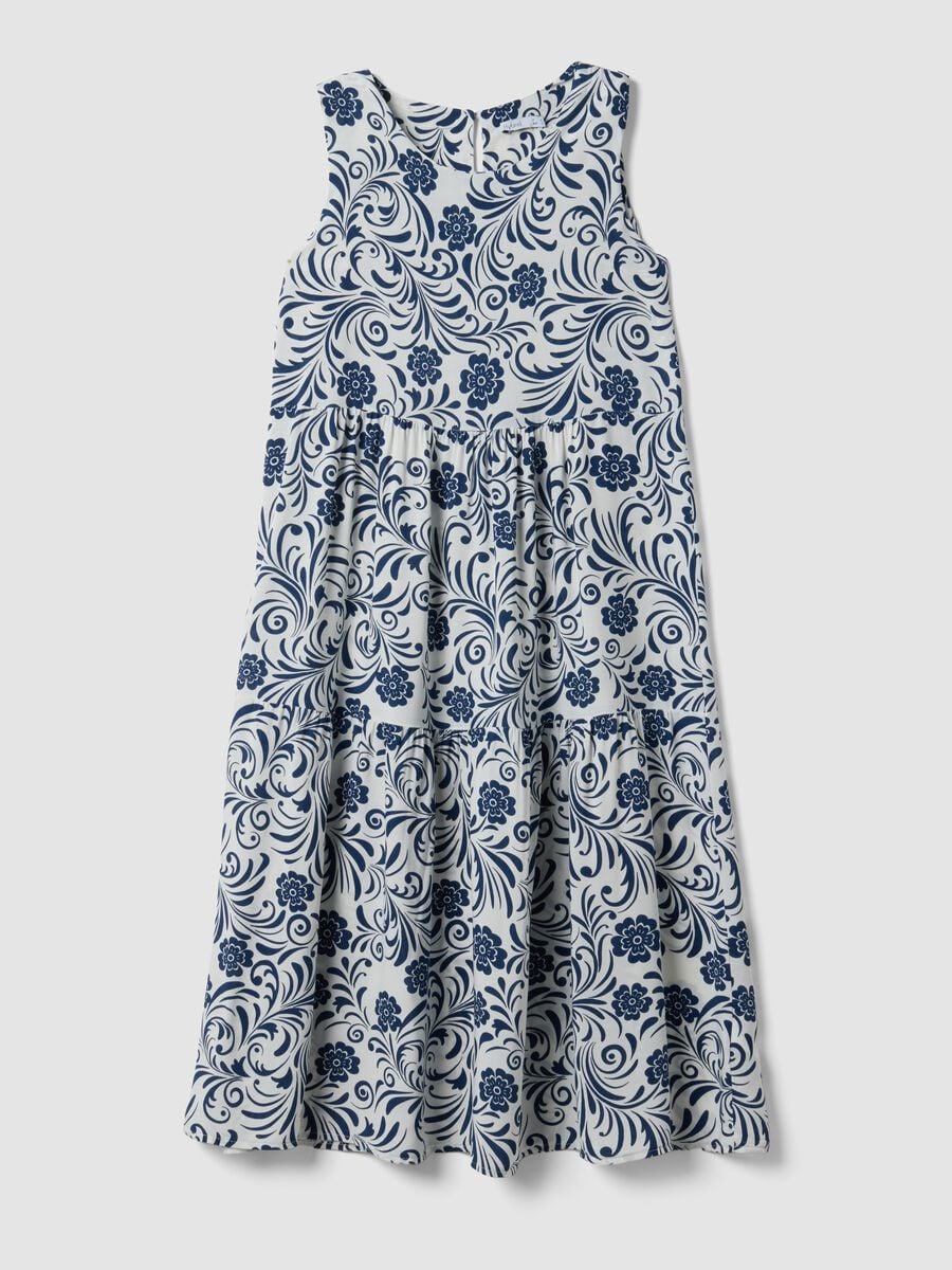 Blue pure viscose dress with floral print, regular fit_4