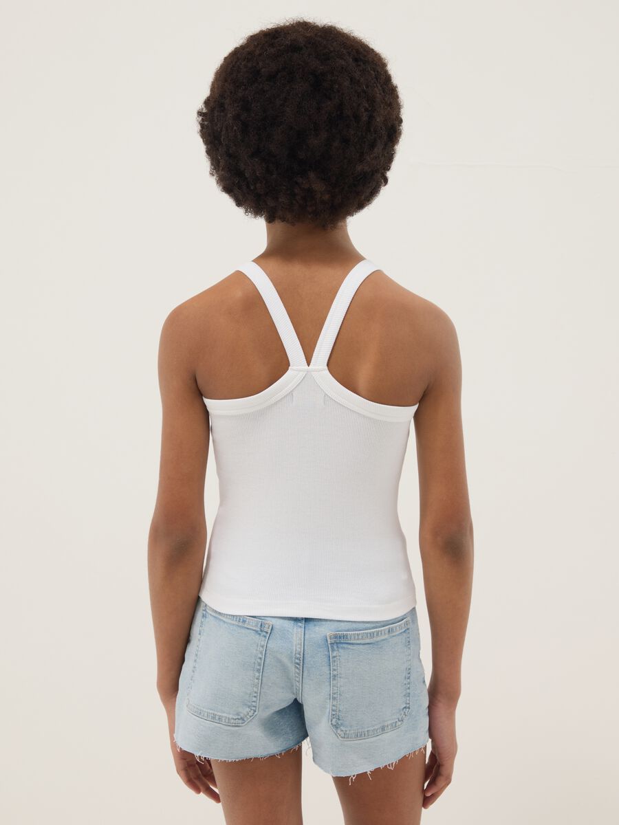 Girls' fitted white ribbed stretch cotton tank top_1