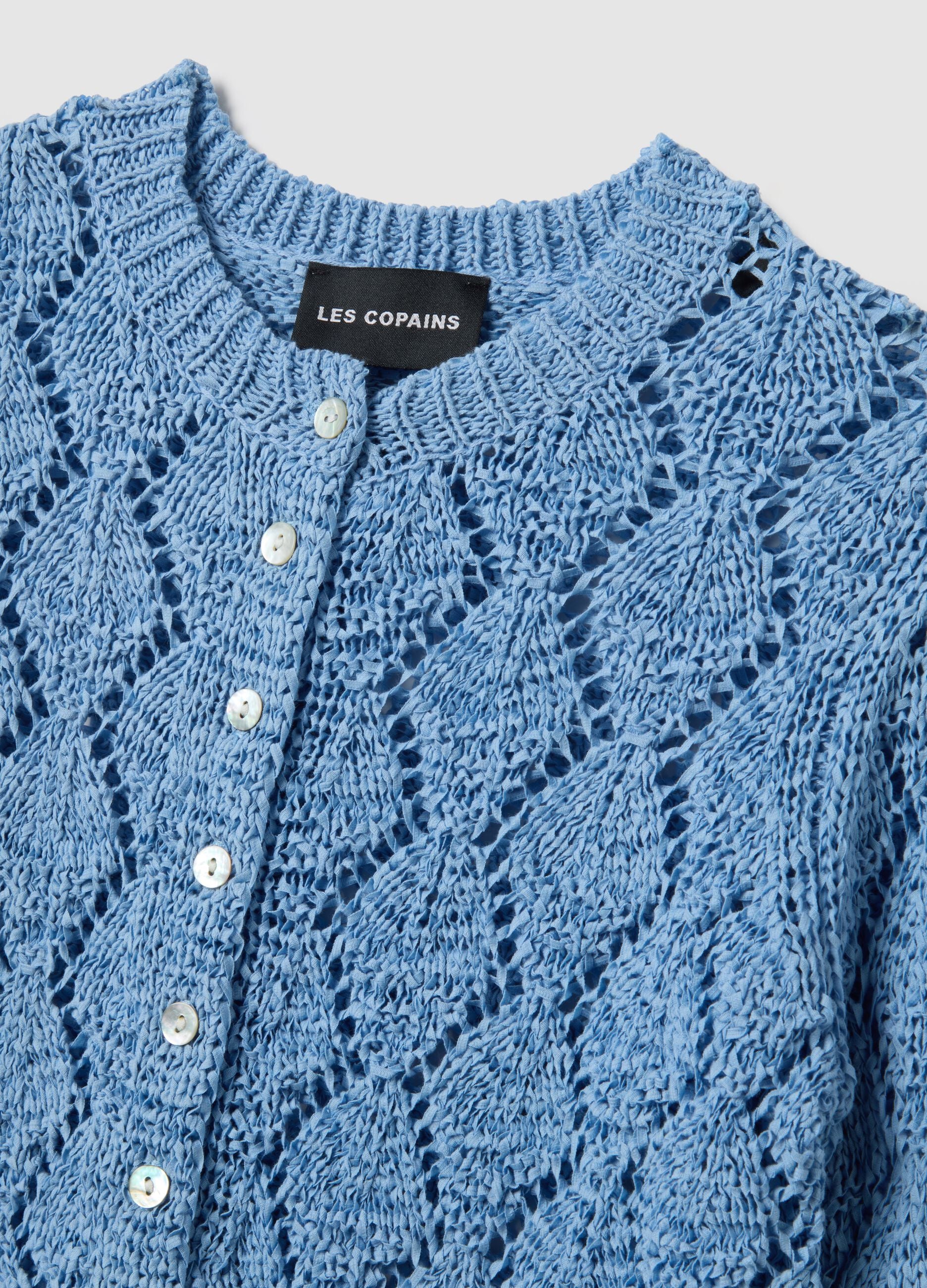 Sky blue cotton blend cardigan regular fit with knitted design