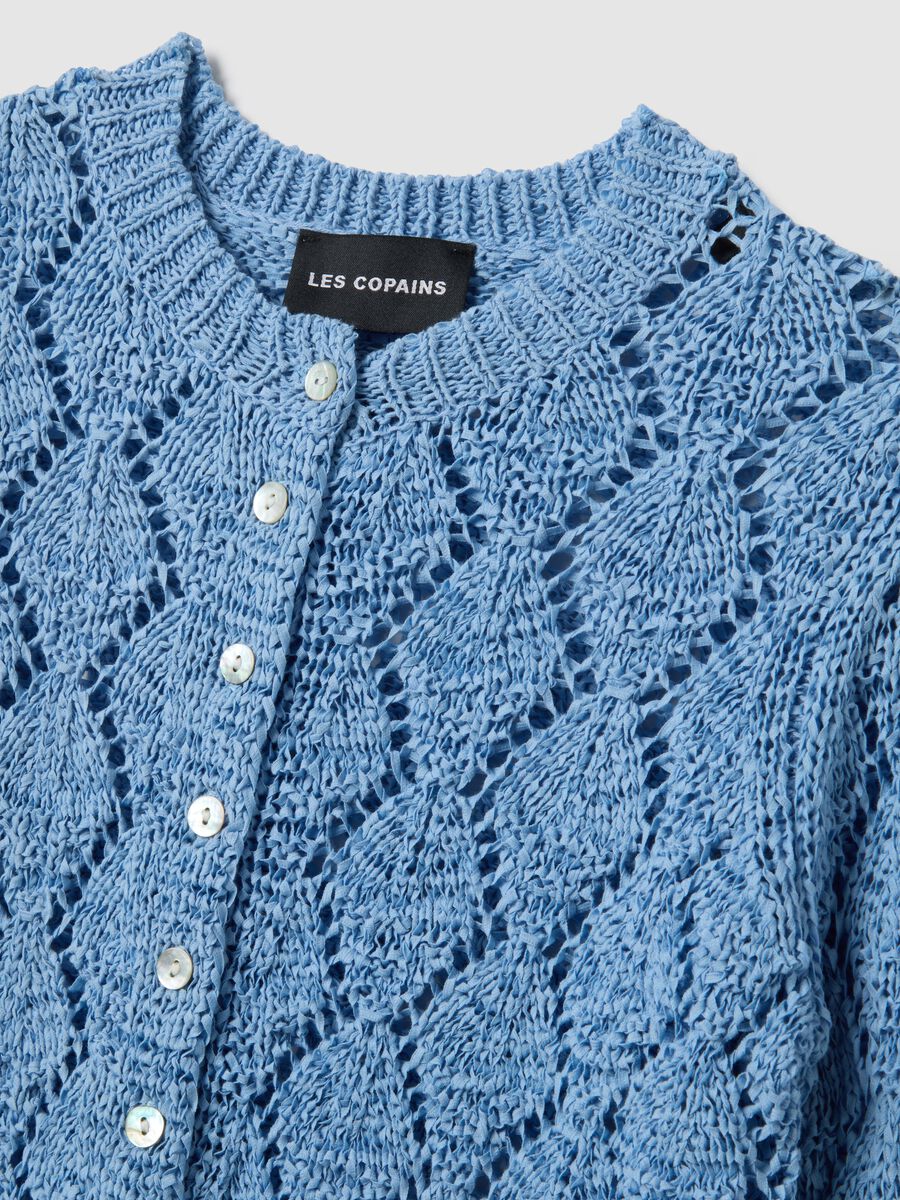 Sky blue cotton blend cardigan regular fit with knitted design_5